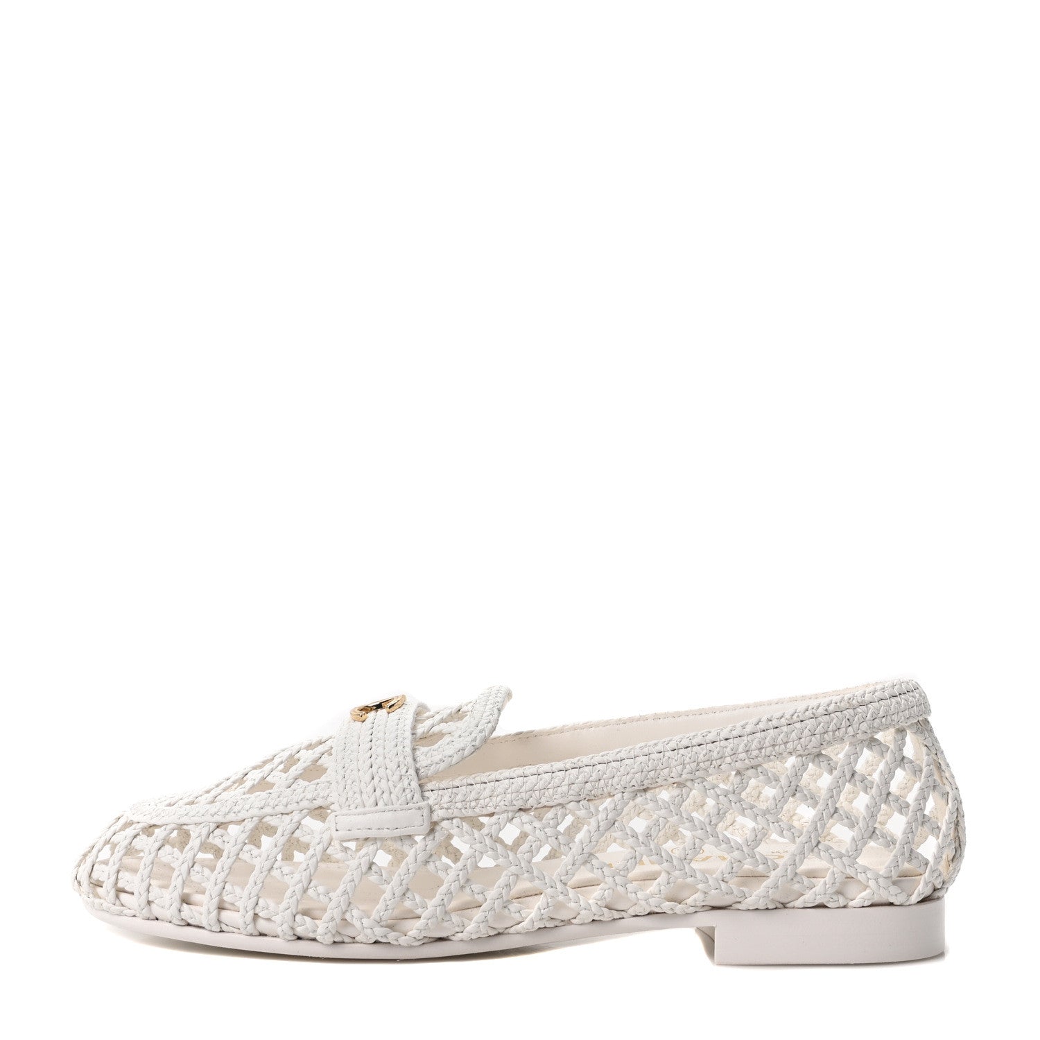 Braided Lambskin CC Mocassin Loafers 37 White