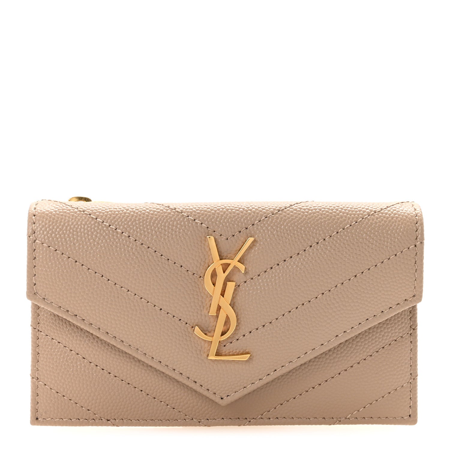 Grain De Poudre Matelasse Chevron Monogram Compact Wallet Dark Beige