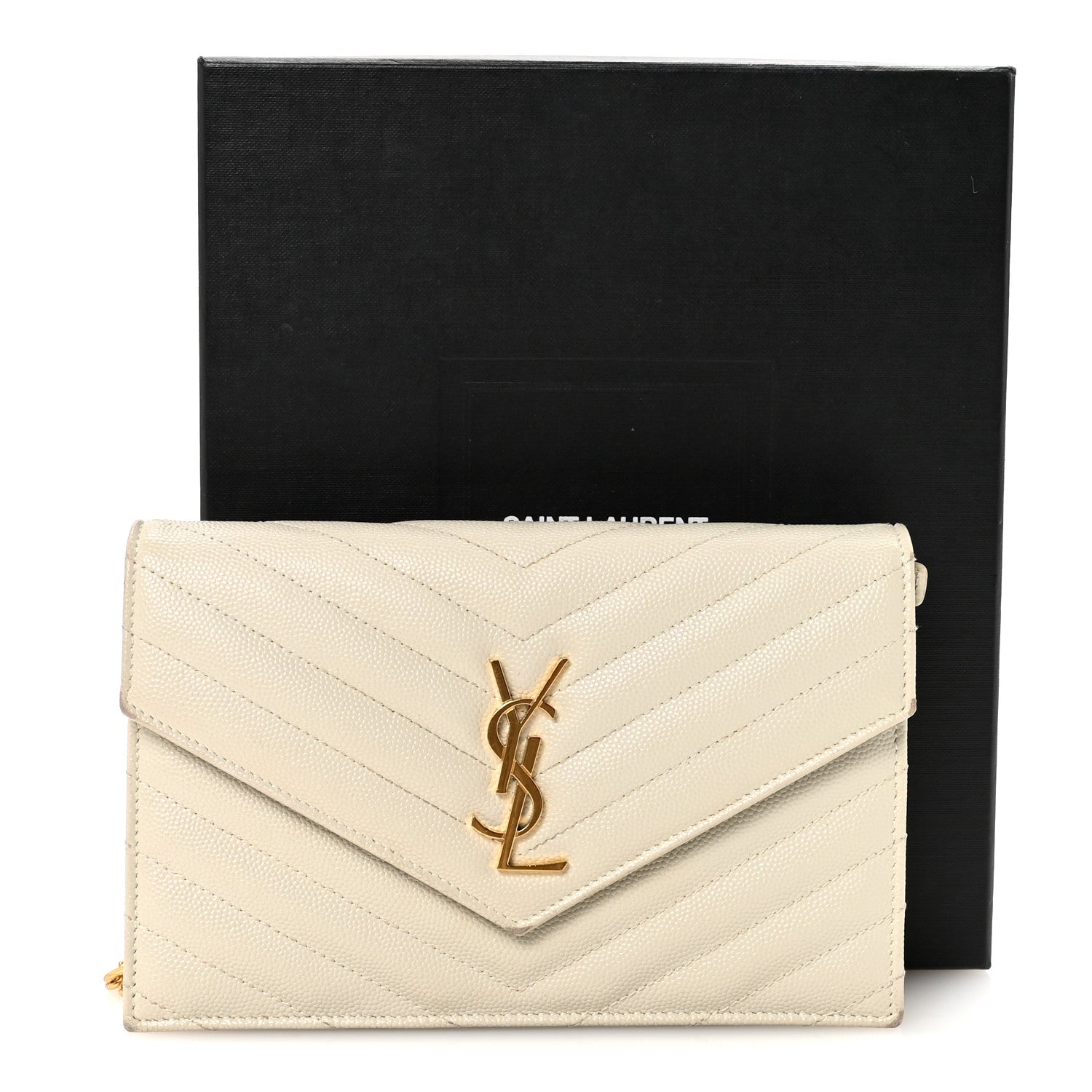 Grain De Poudre Matelasse Chevron Monogram Envelope Chain Wallet Crema Soft