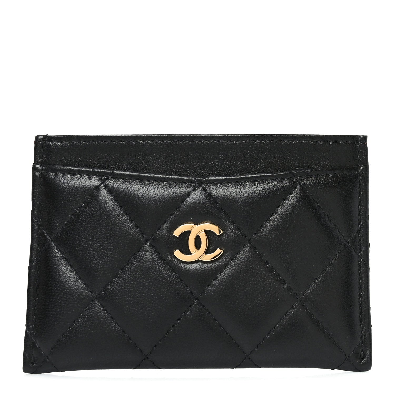 Lambskin Quilted Card Holder Black