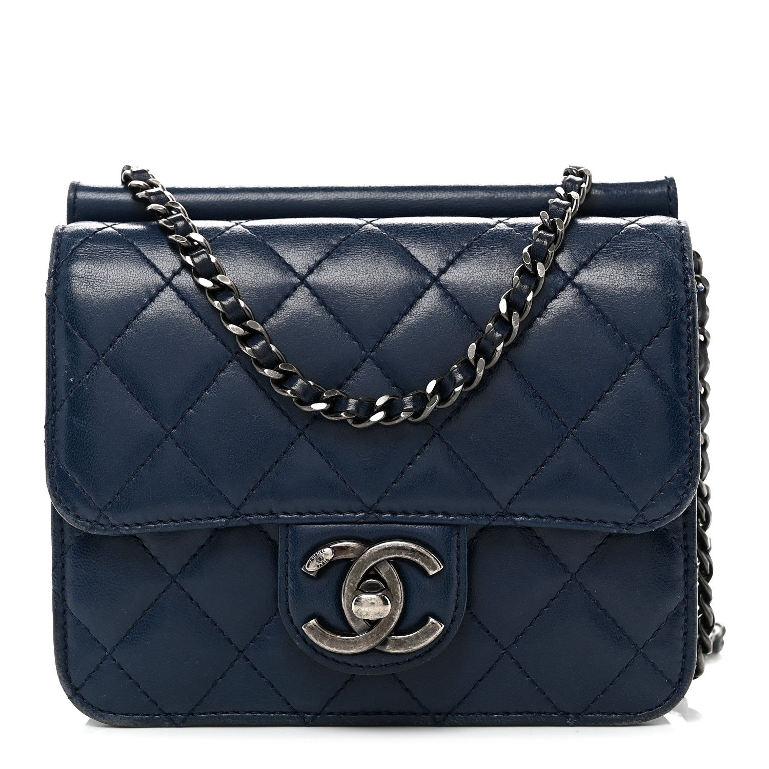 Lambskin Quilted Mini Crossing Times Flap Blue