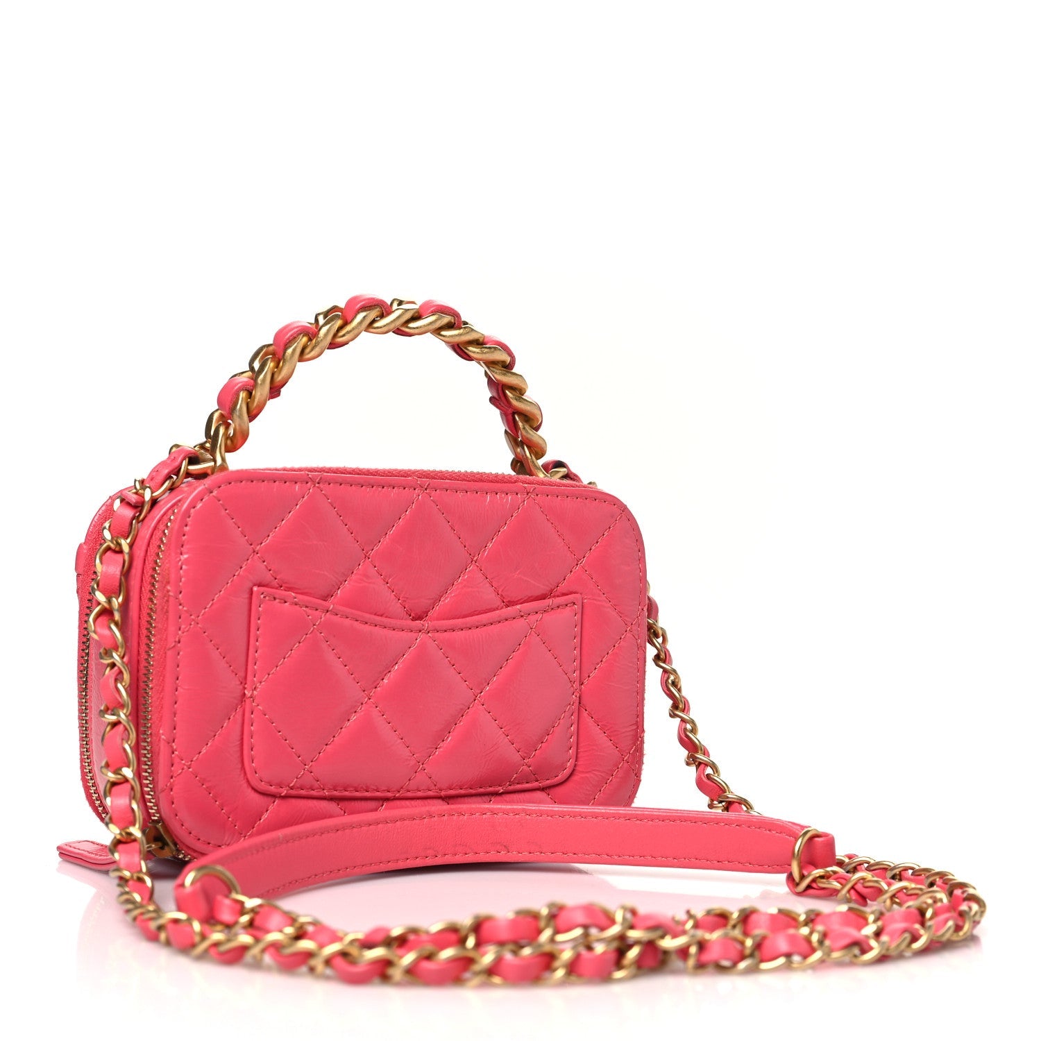 Crumpled Calfskin Quilted Mini Get Round Top Handle Vanity Case Pink