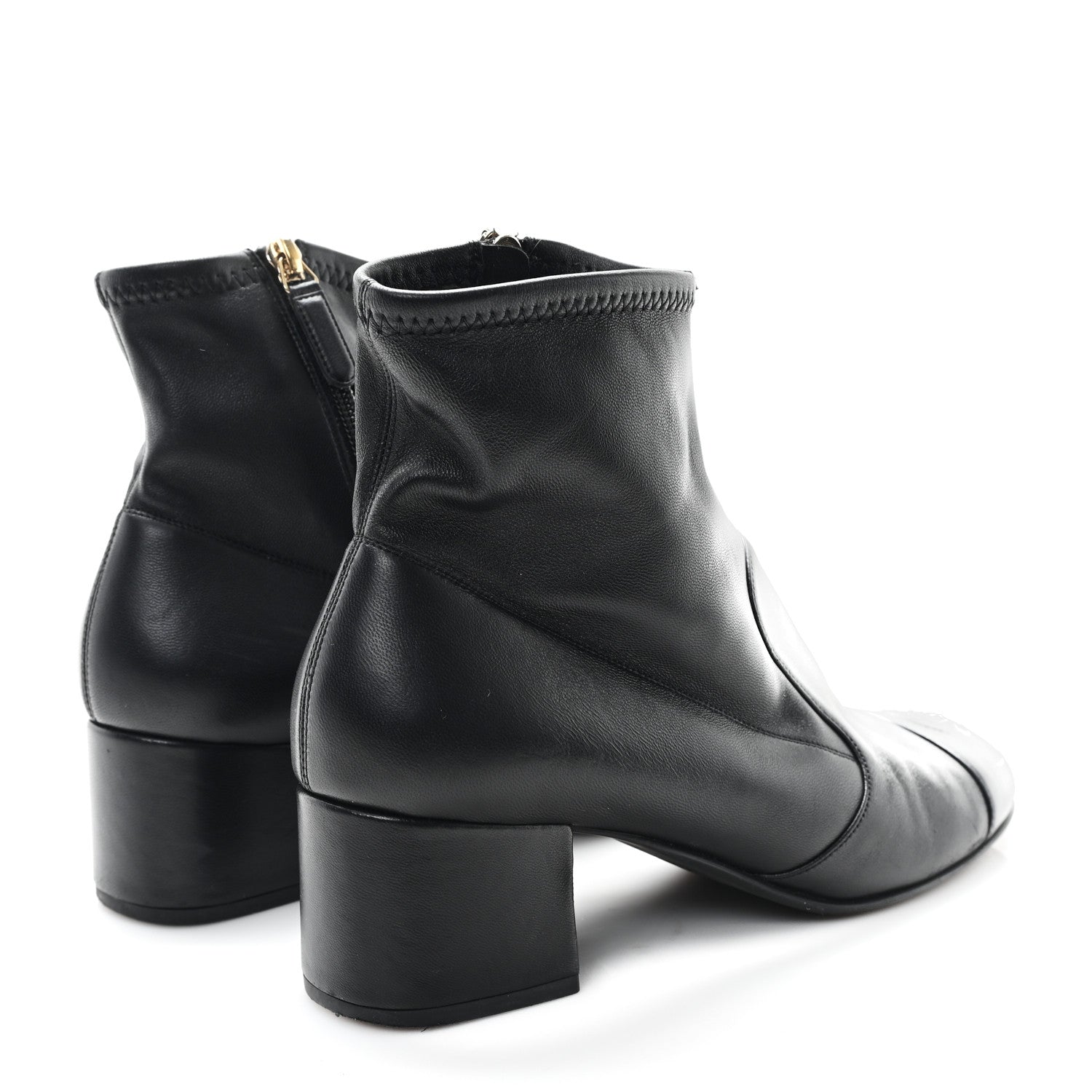 Stretch Lambskin Cap Toe CC Short Boots 39 Black