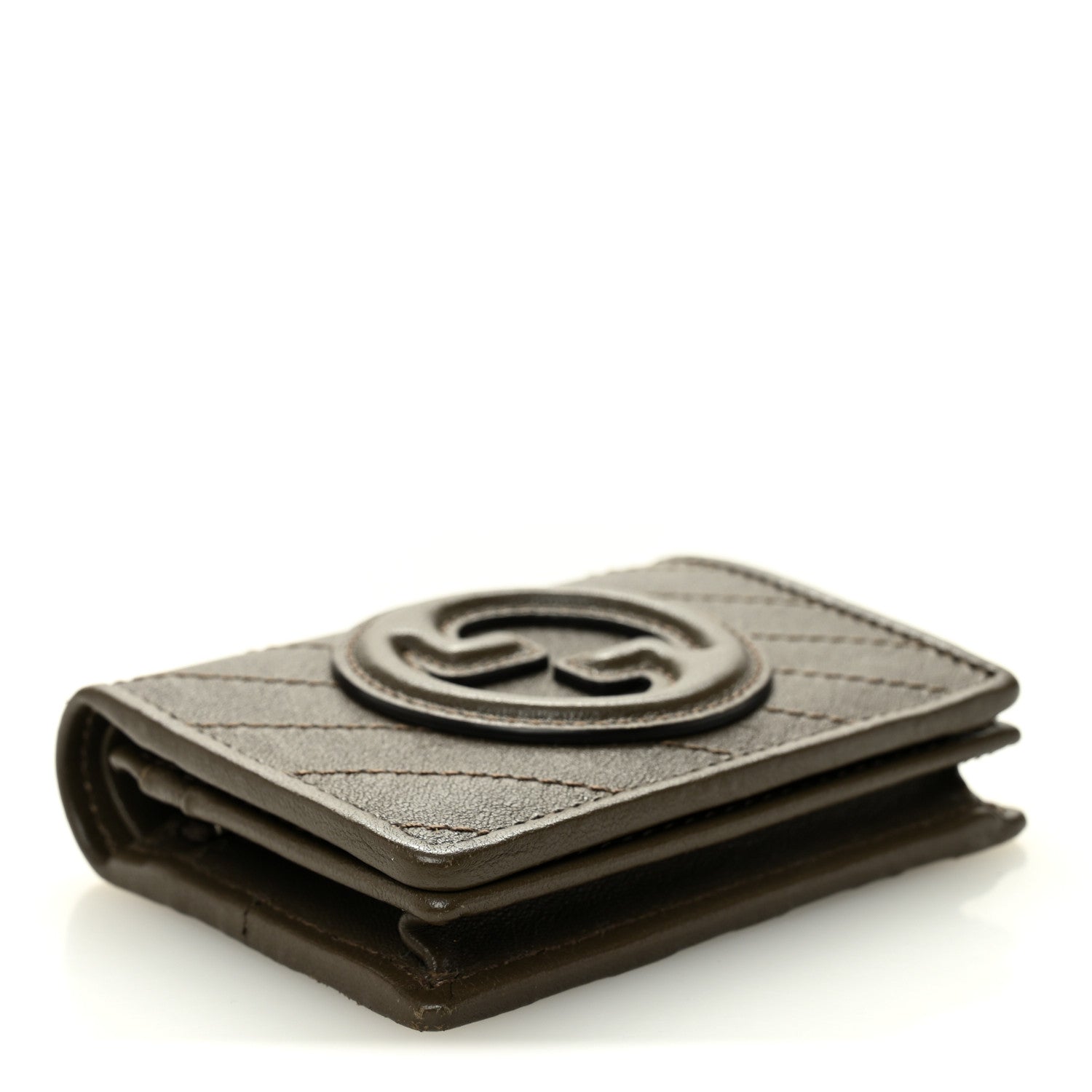 Sakai Be Green Calfskin Diagonal Stitched Blondie Card Case Wallet Craclet Brown