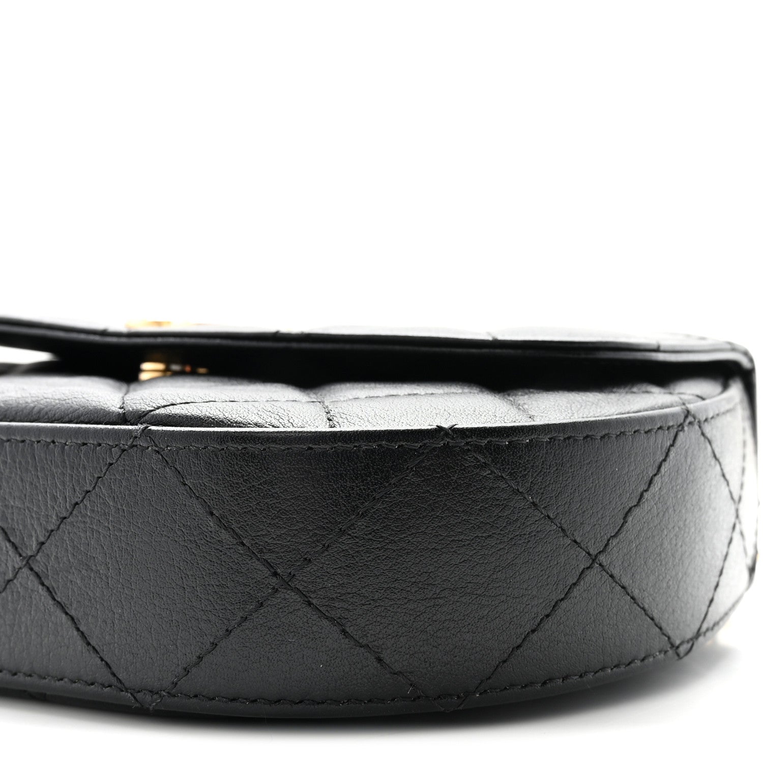 Shiny Aged Calfskin Quilted Top Handle Clutch With Chain Black