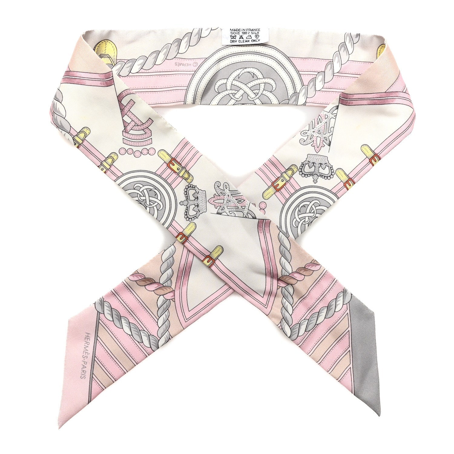 Silk Grande Tenue Twilly Scarf Rose Pale Gris Perle Blanc