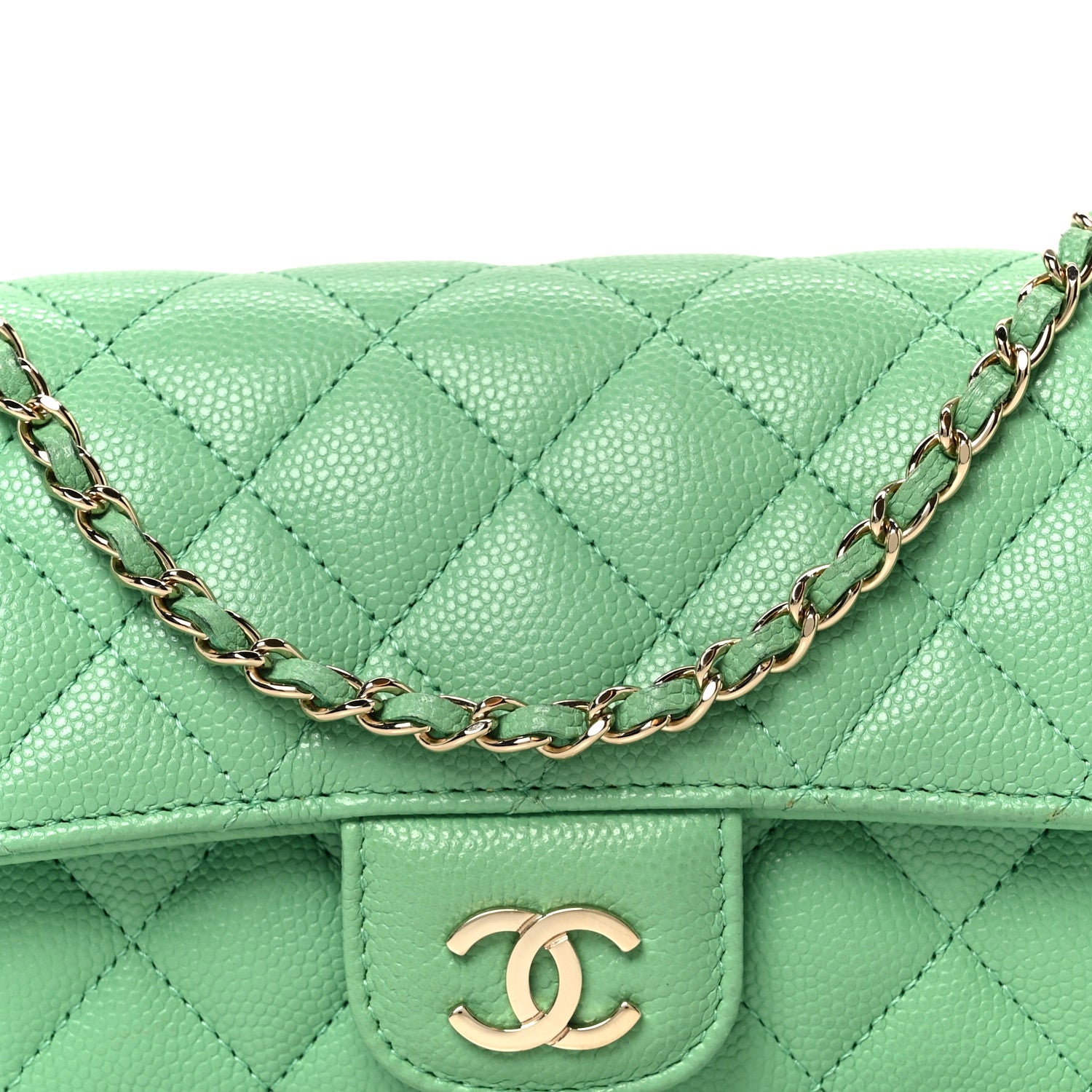 Caviar Quilted Flap Phone Holder With Chain Green