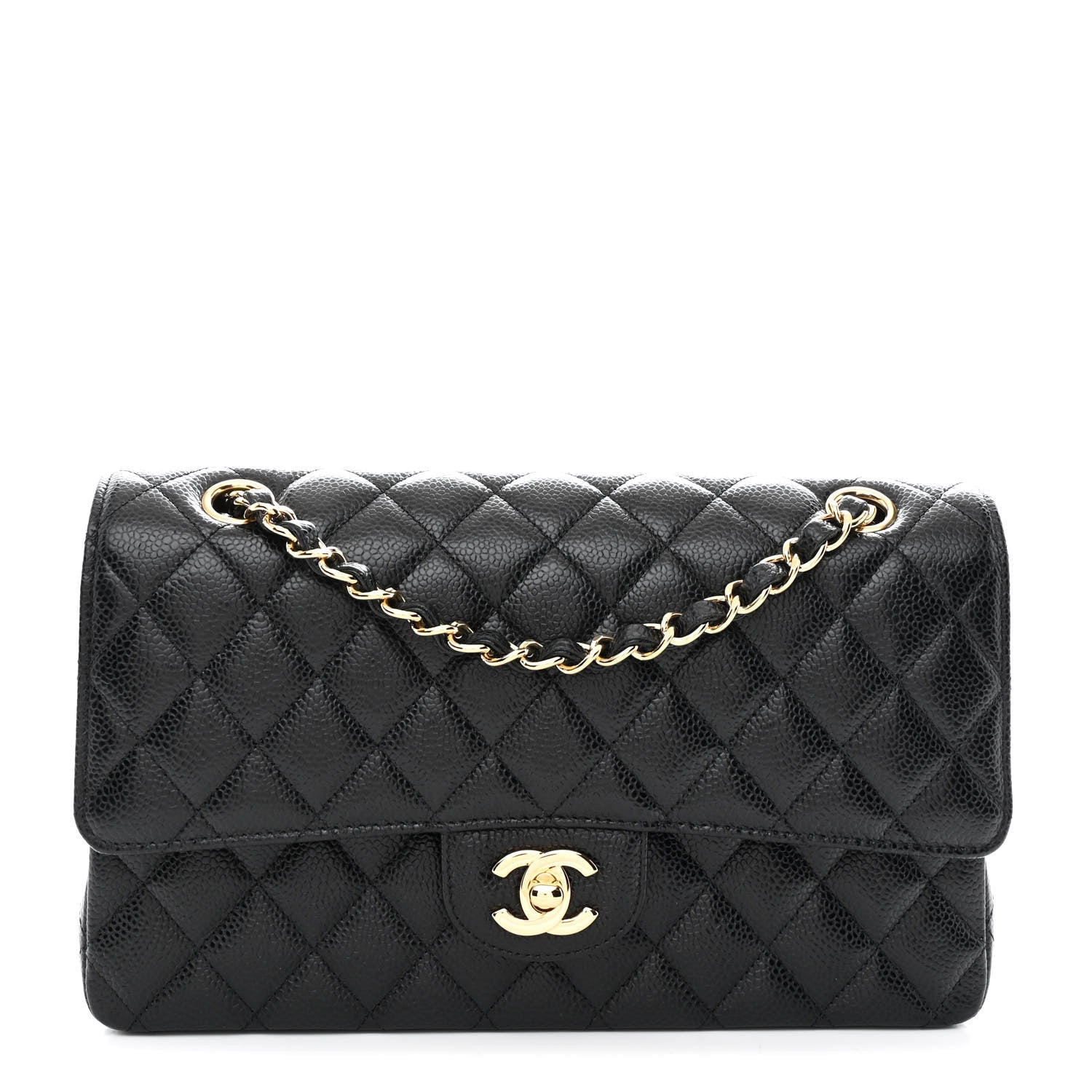 Caviar Quilted Medium Double Flap Black