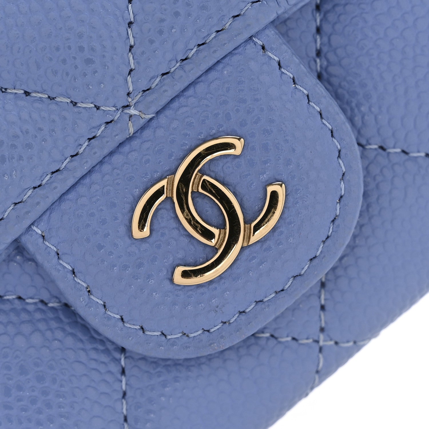 Caviar Quilted Flap Card Holder Wallet Blue