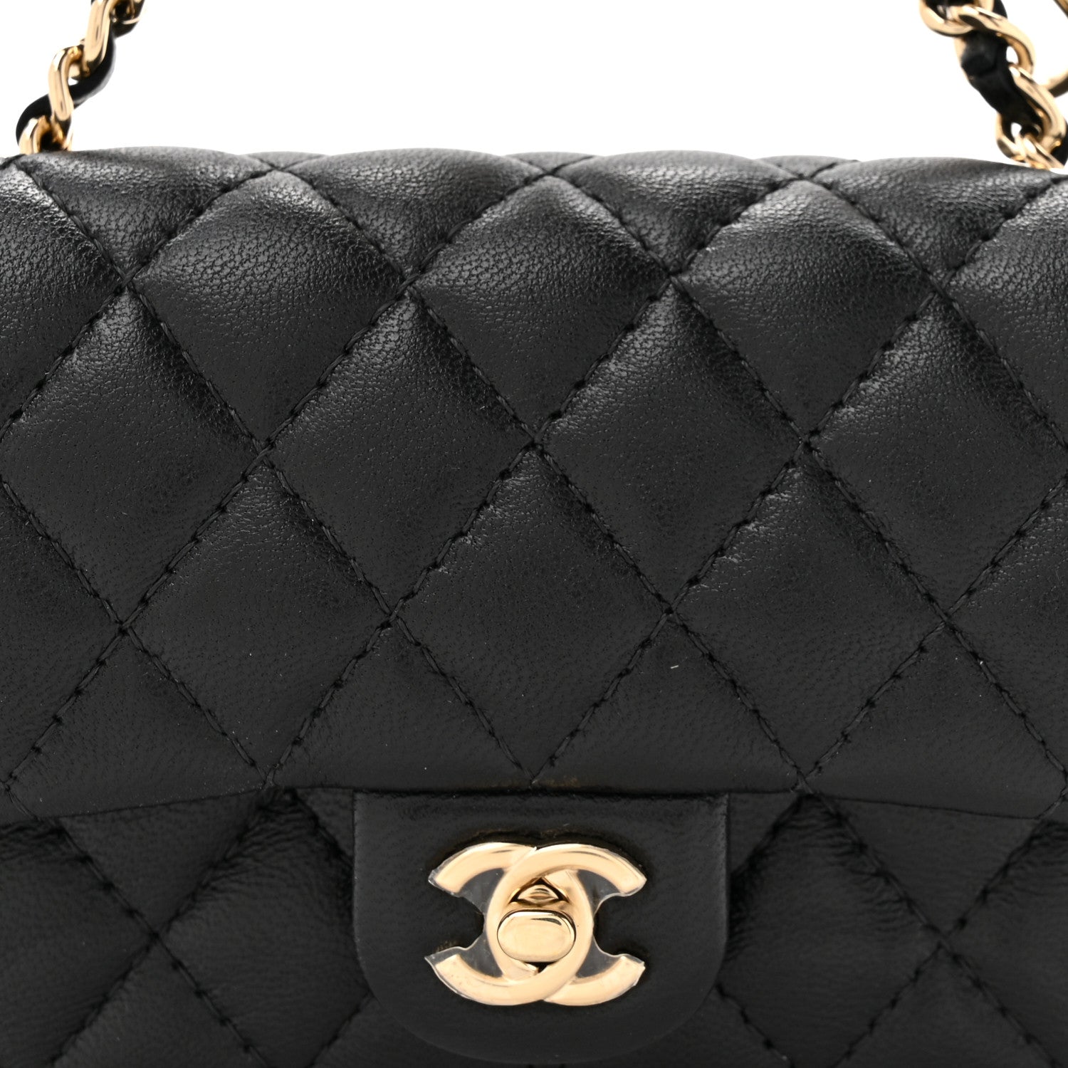 Lambskin Quilted Mini Flap Bag Charm With Hook Black