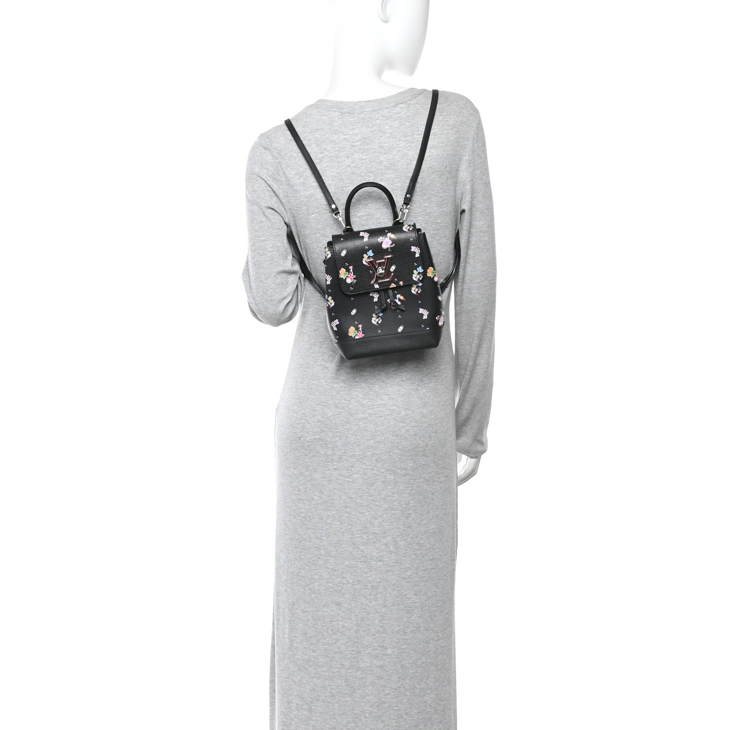 Calfskin Flower Lockme Mini Backpack Black Multicolor