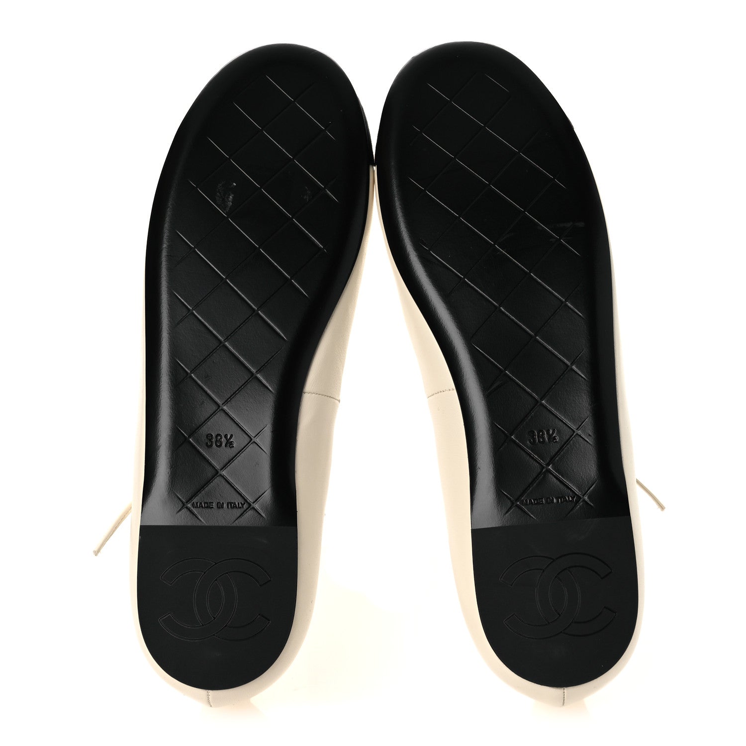 Lambskin Grosgrain Mary Jane Flats 38.5 Ivory Black