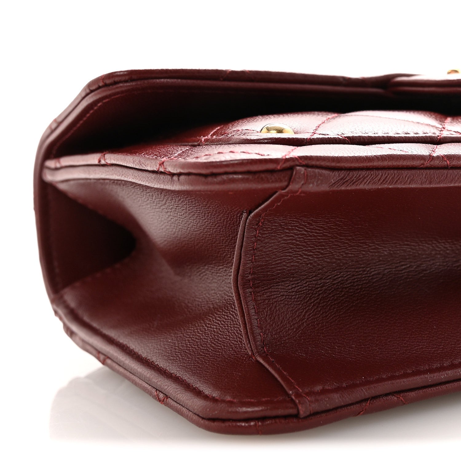 Lambskin Quilted Top Handle Clutch With Chain Burgundy