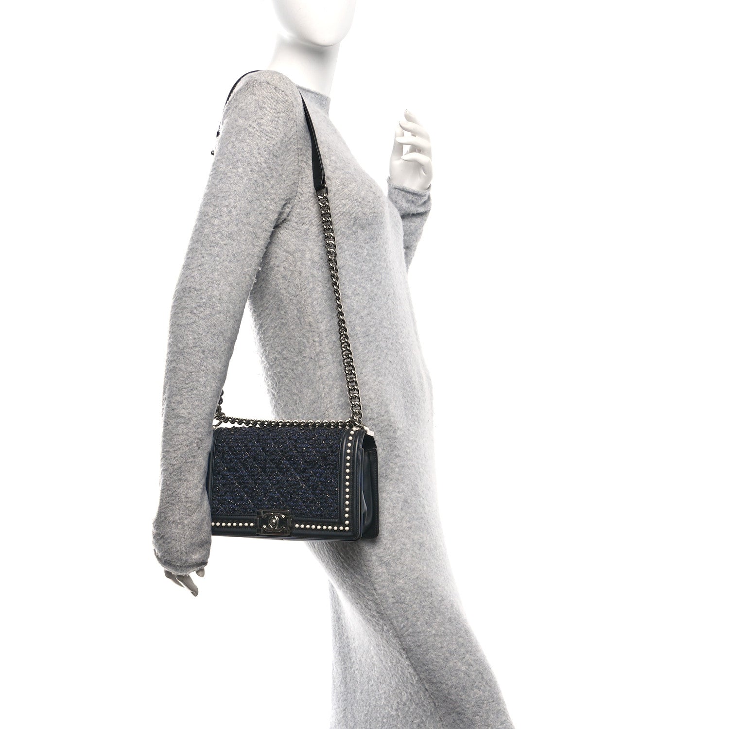 Calfskin Pearl Tweed Medium Boy Flap Black