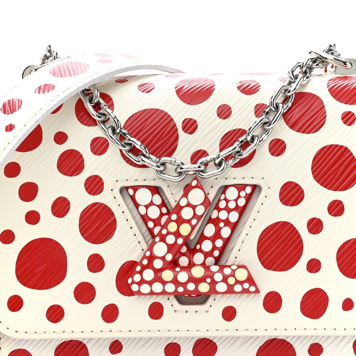 LV X YK Epi Infinity Dots Twist Shoulder Bag PM White Red
