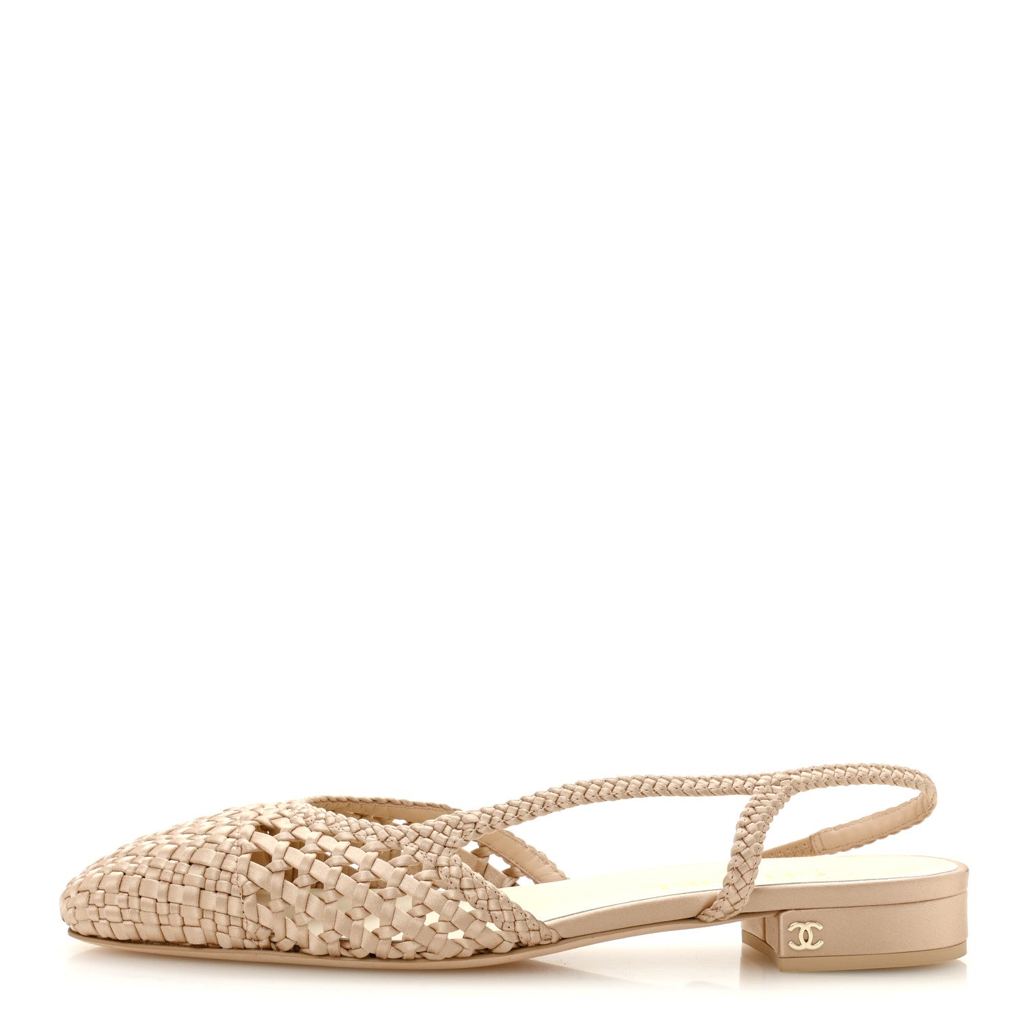 Satin Braided Slingback Flats 40.5 Beige