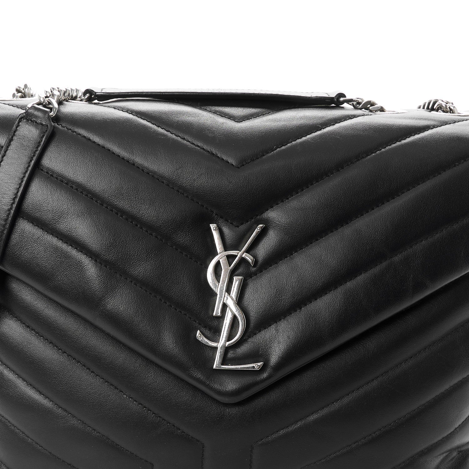 Calfskin Y Quilted Monogram Medium Loulou Chain Satchel Black