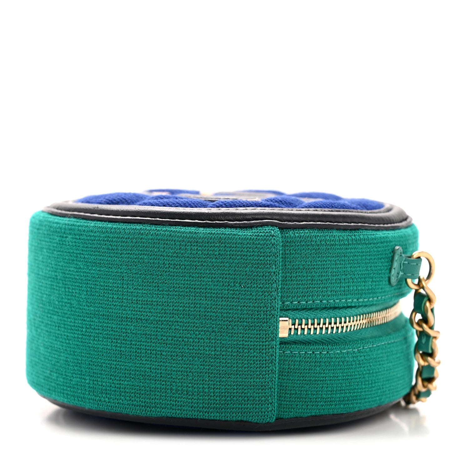 Jersey Quilted CC Filigree Round Clutch With Chain Blue Green Black