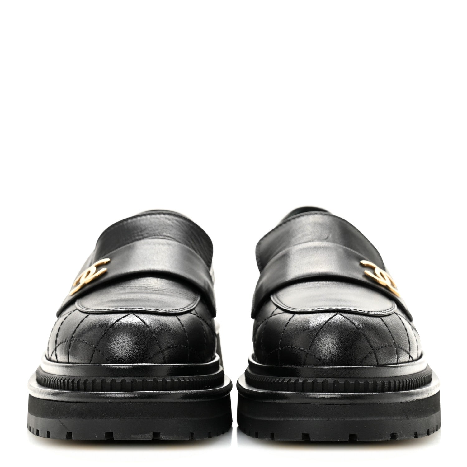 Calfskin Quilted CC Mocassin Loafers 37 Black