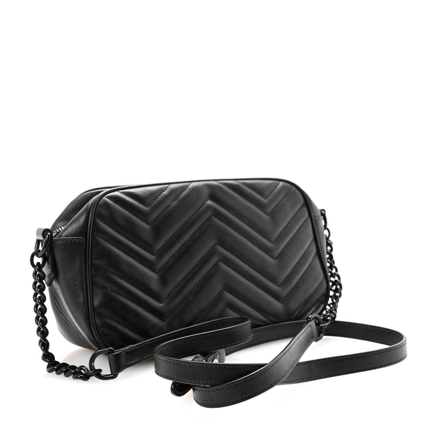 Calfskin Matelasse Monochrome Small GG Marmont Chain Shoulder Bag Black