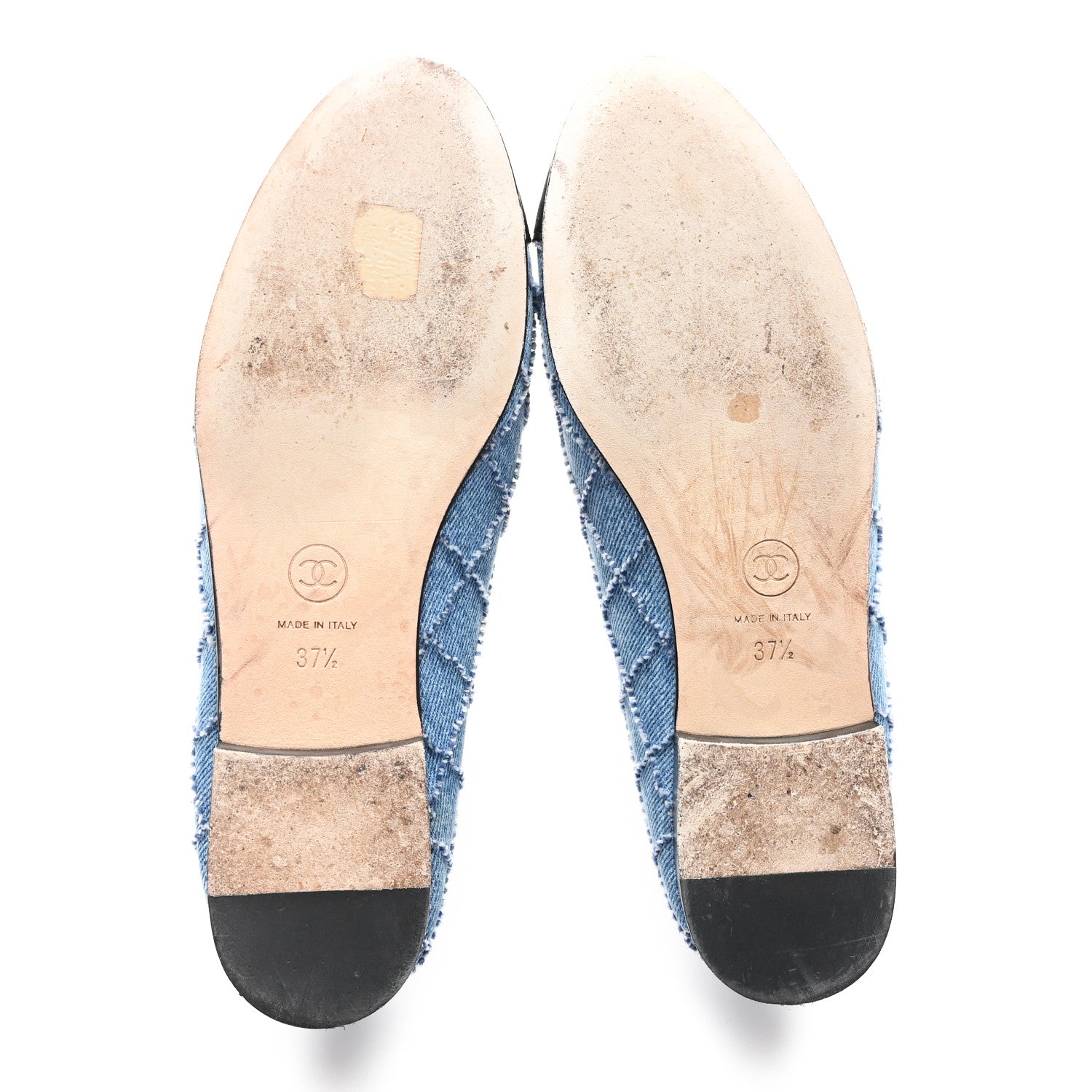 Denim Embroidered Grosgrain CC Cap Toe Ballerina Flats 37.5 Blue Black
