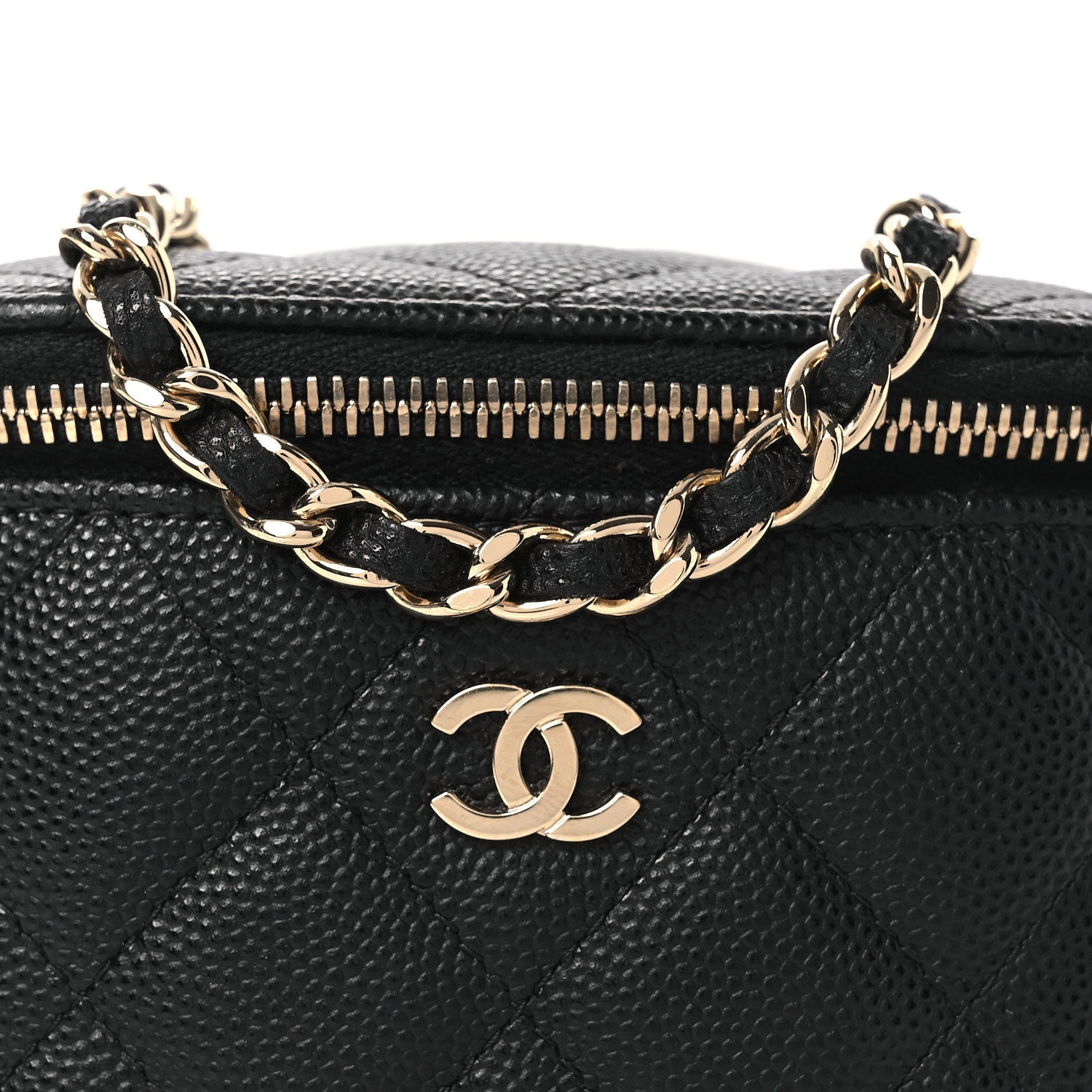 Caviar Quilted Tiny CC Mini Vanity Case With Chain Black