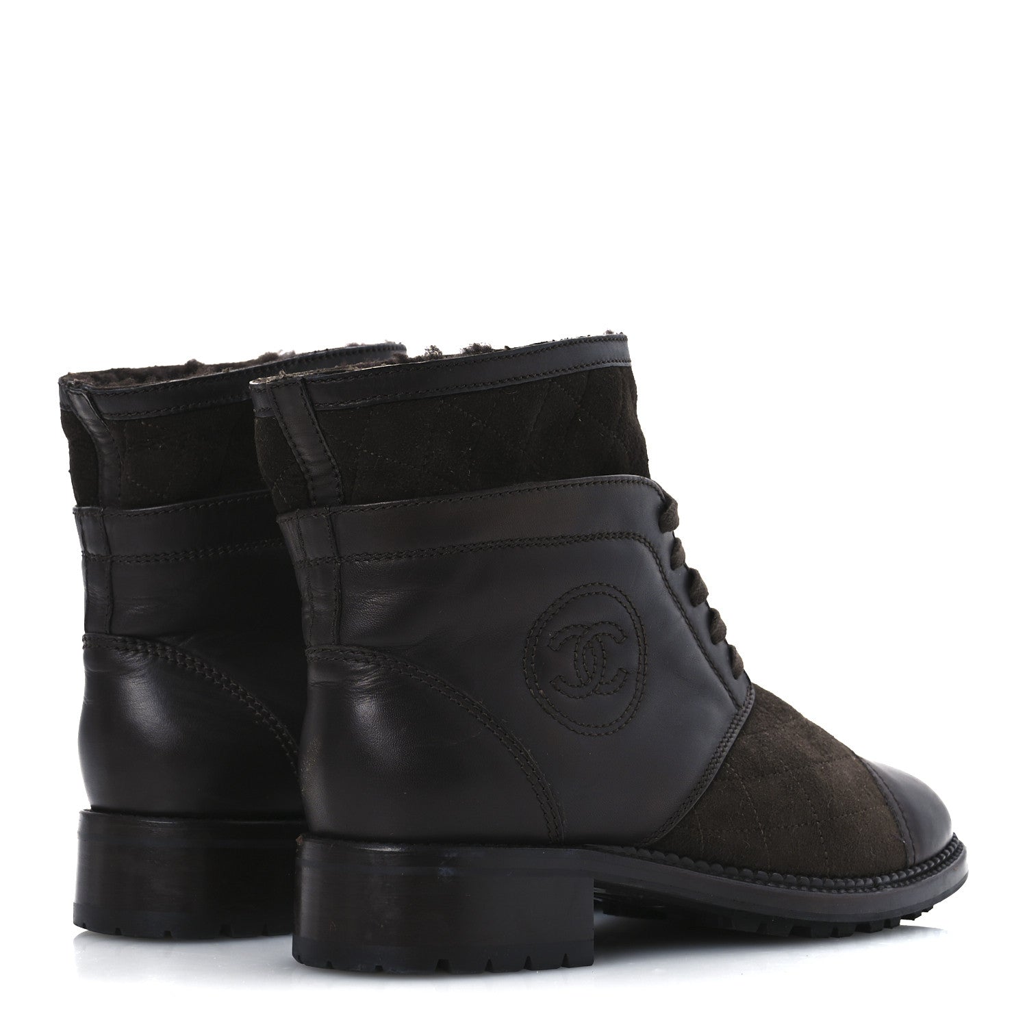 Suede Calfskin Shearling Cap Toe CC Short Boots 39 Brown