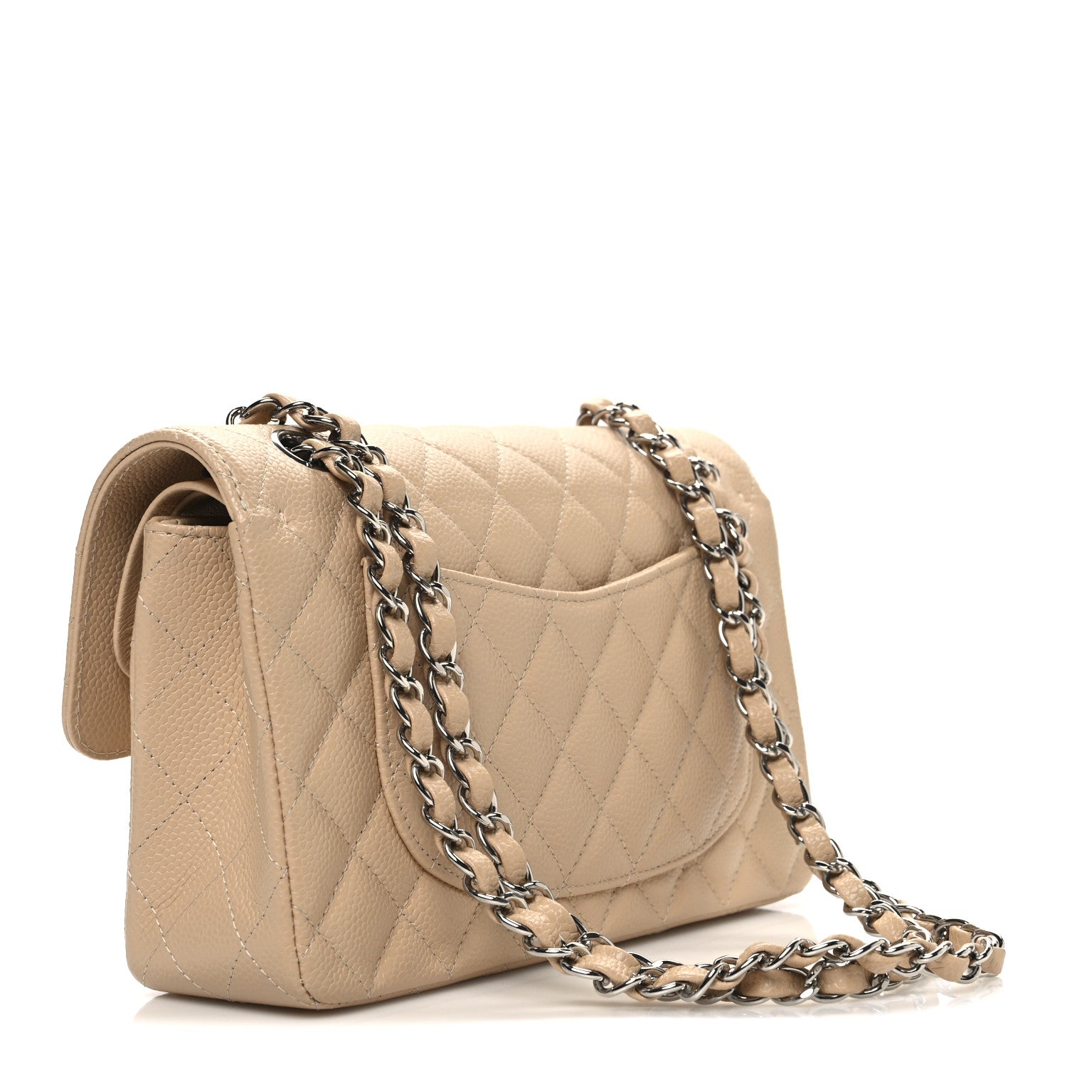 Caviar Quilted Small Double Flap Beige
