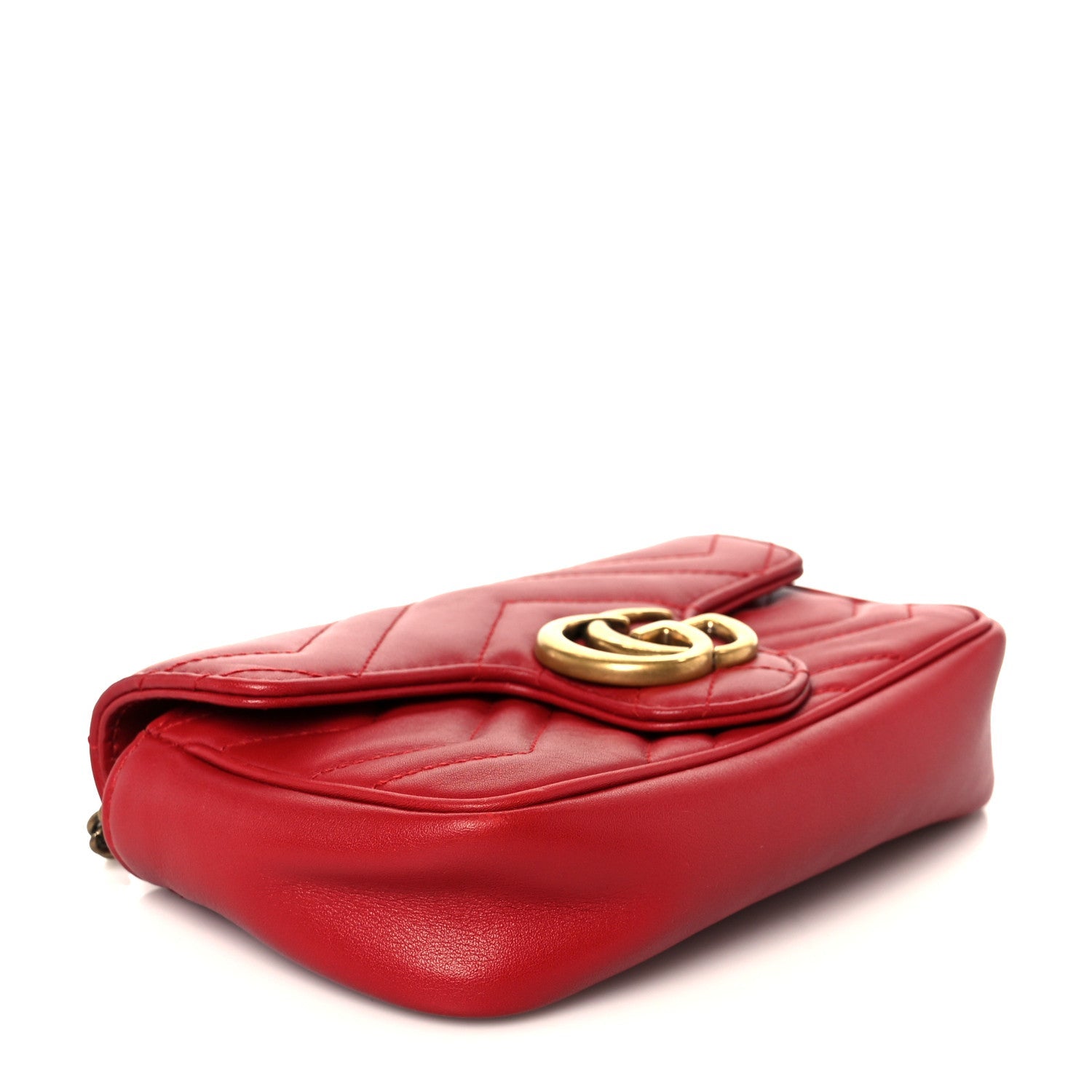 Calfskin Matelasse Super Mini GG Marmont Shoulder Bag Hibiscus Red