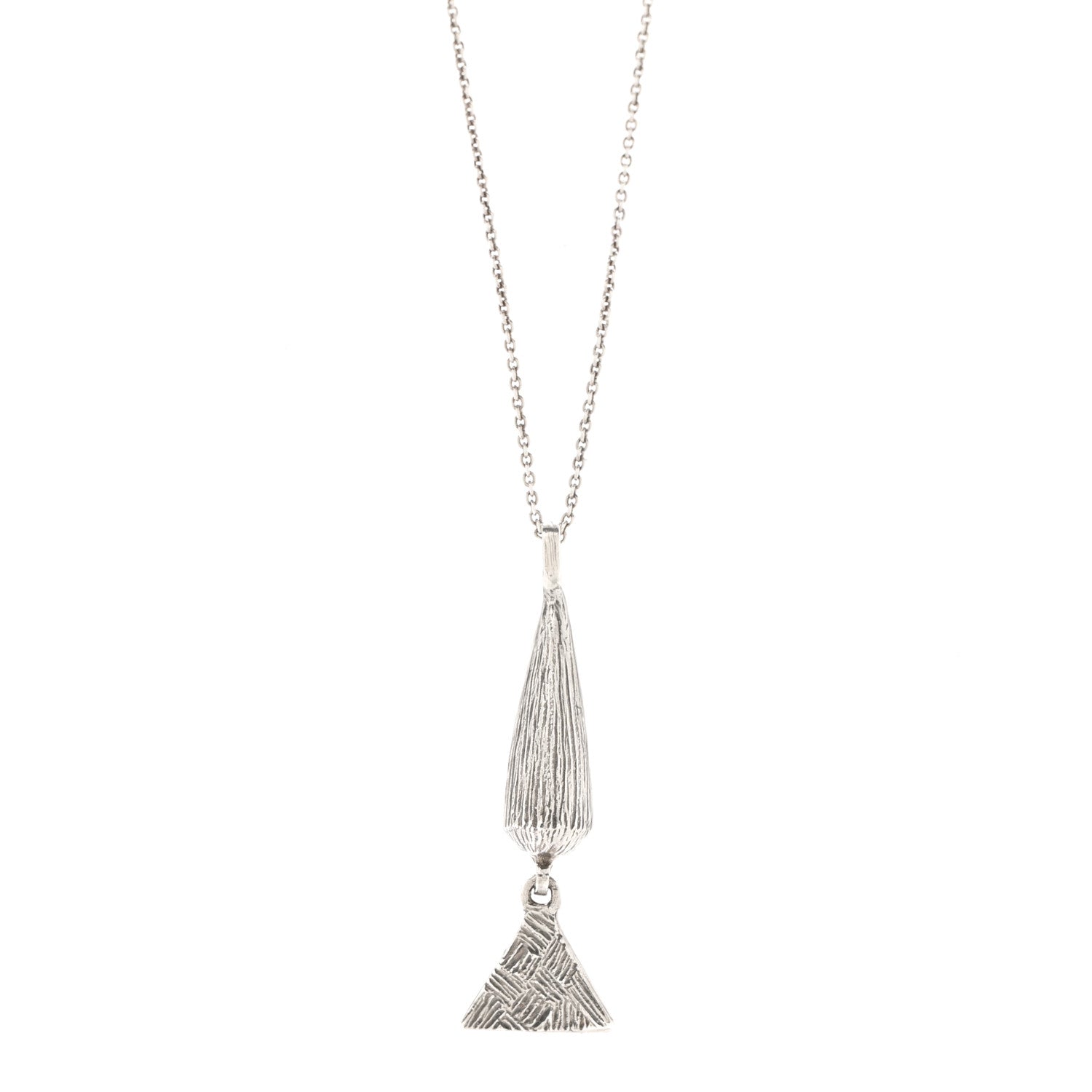 Brass Triangle Pendant Long Necklace Oxidized Silver