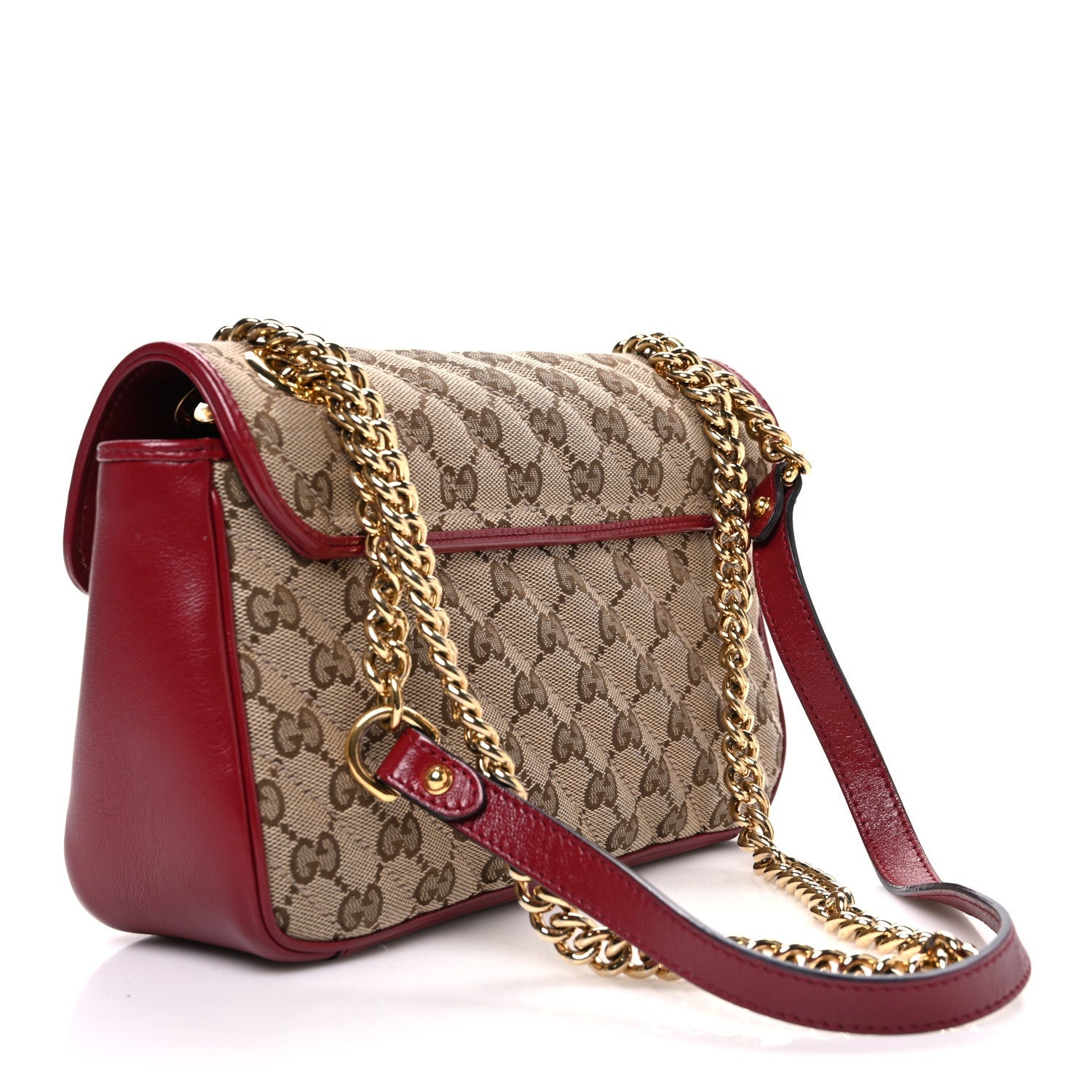 Monogram Azalea Calfskin Matelasse Diagonal Small GG Marmont Chain Shoulder Bag Beige Ebony New Cherry Red