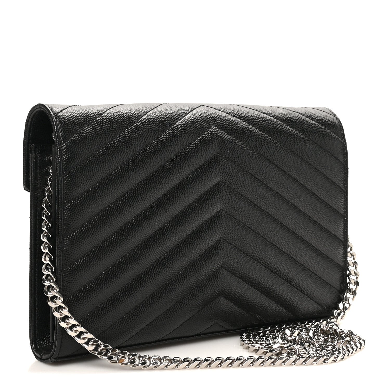 Grain De Poudre Matelasse Chevron Monogram Chain Wallet Black