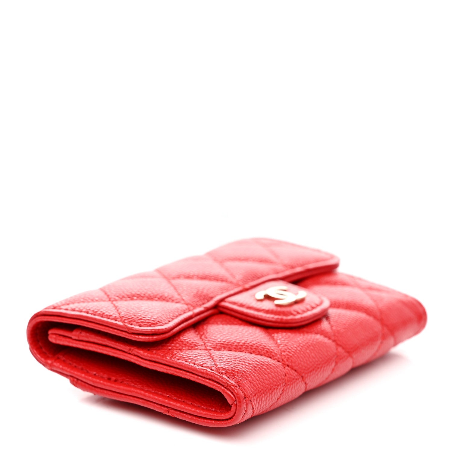 Caviar Quilted Flap Card Holder Wallet Red