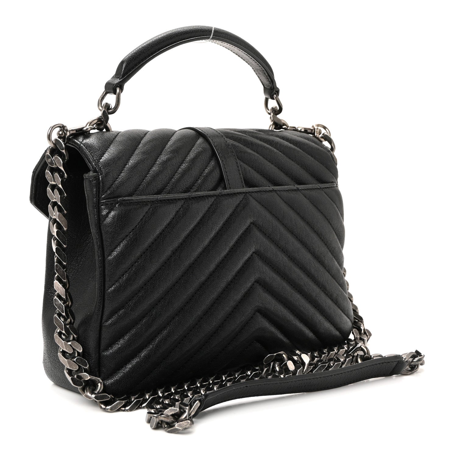 Sheepskin Matelasse Chevron Monogram Medium College Bag Black