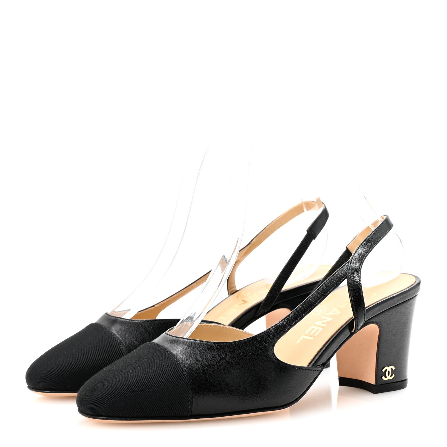 Goatskin Grosgrain Cap Toe CC Slingback Pumps 35 Black