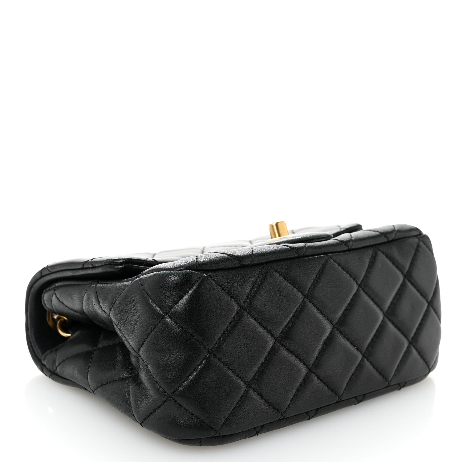Lambskin Quilted Mini Pearl Crush Flap Black
