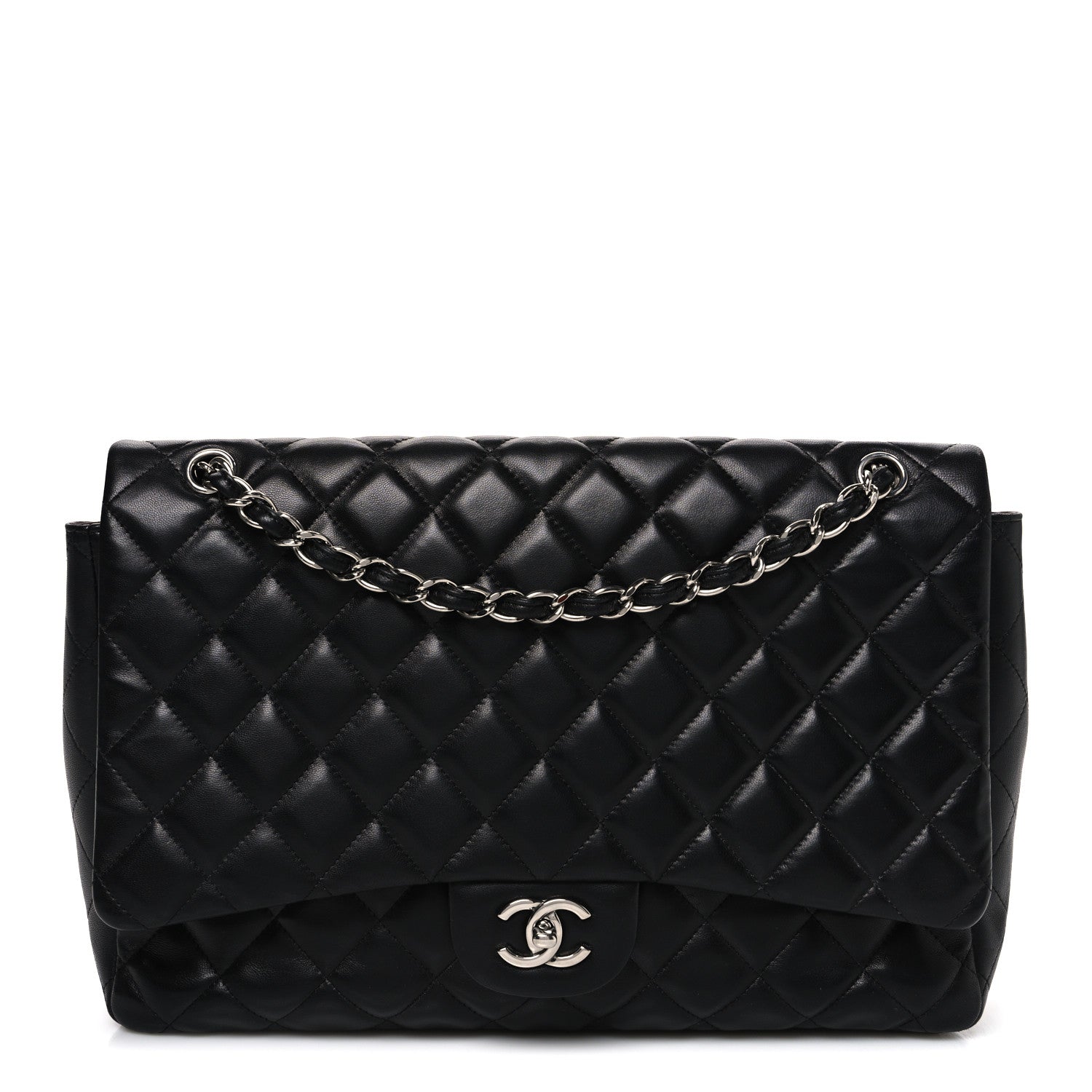 Lambskin Quilted Maxi Single Flap Black
