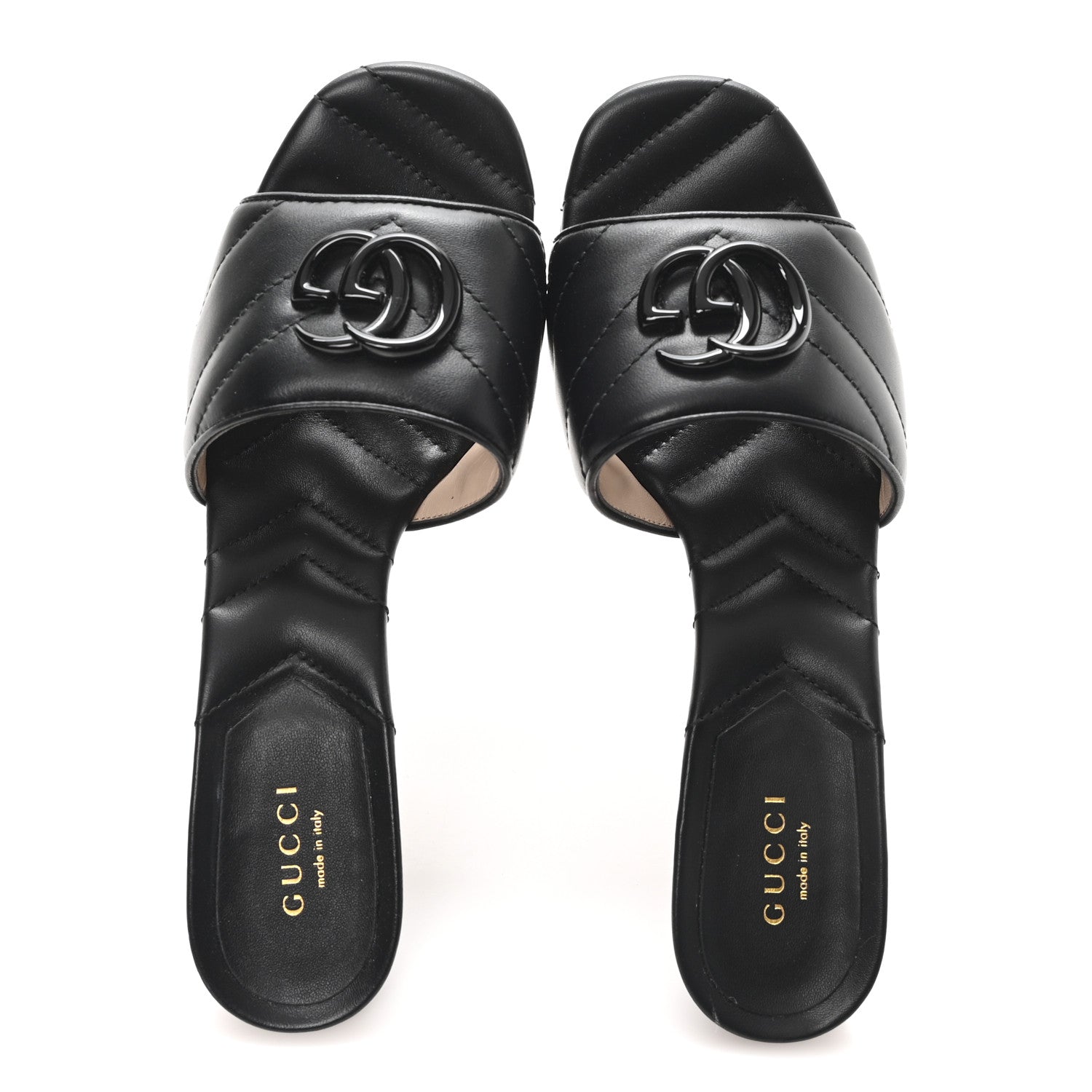 Nappa Matelasse Monochrome GG Marmont 75mm Slide Sandals 36 Black