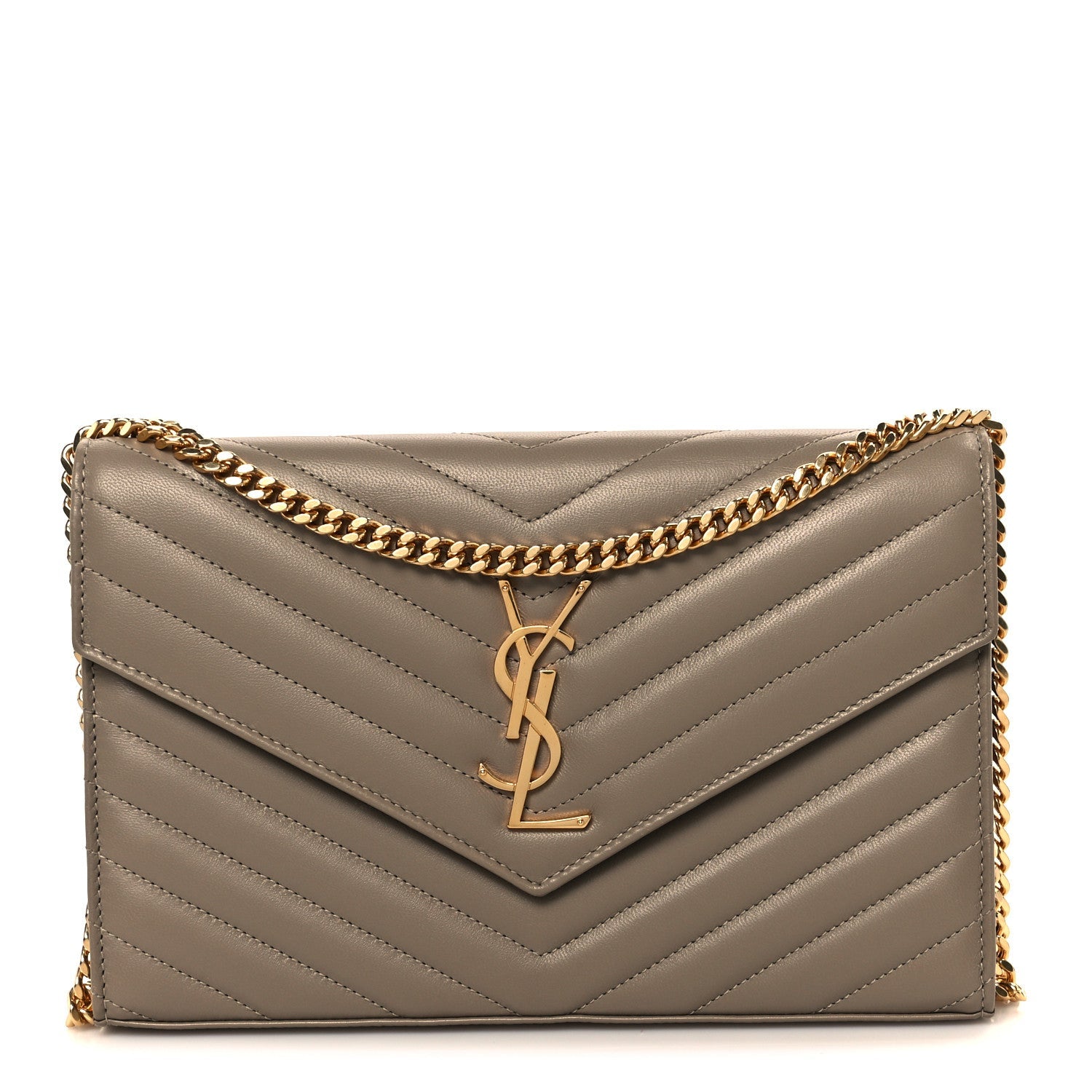 Lambskin Matelasse Chevron Monogram Envelope Chain Wallet Vintage Peach