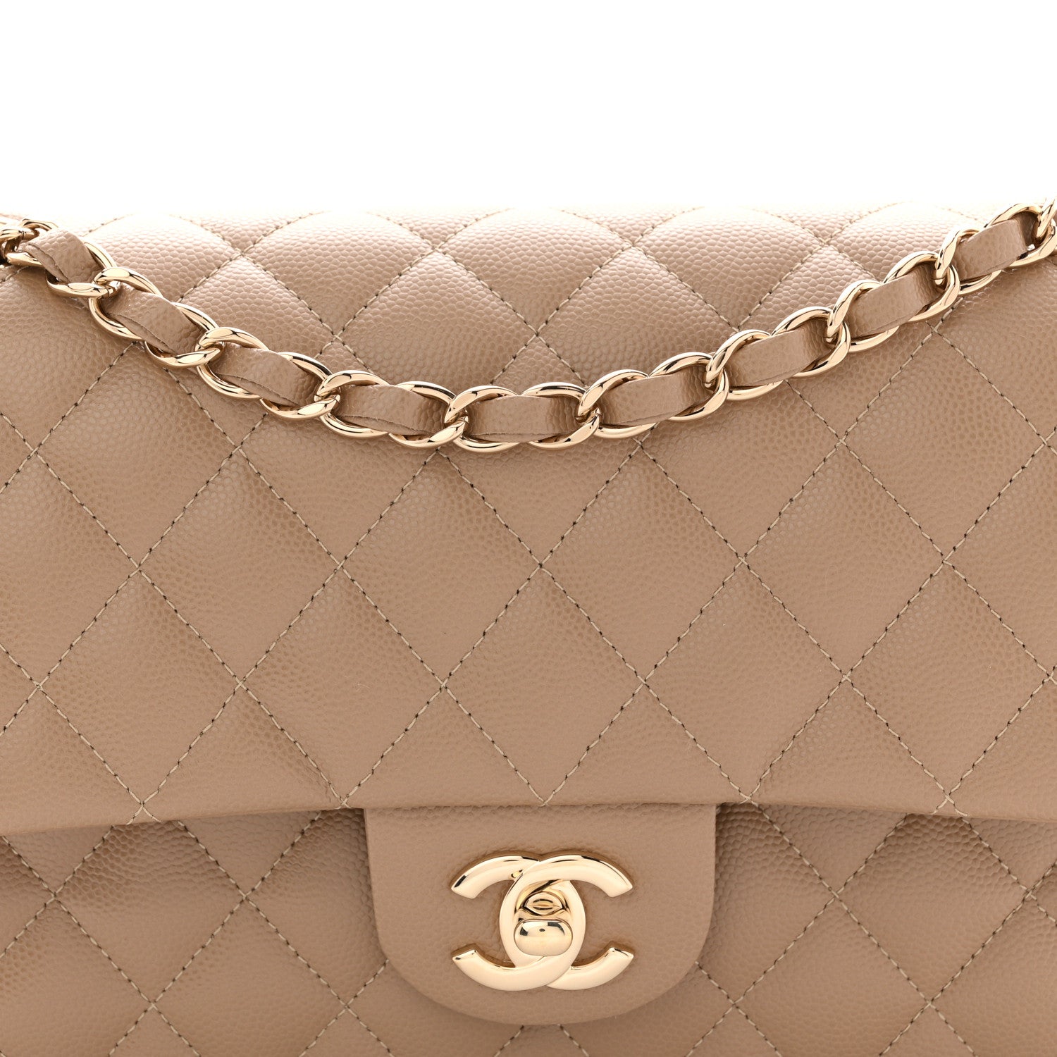 Caviar Quilted Medium Double Flap Beige
