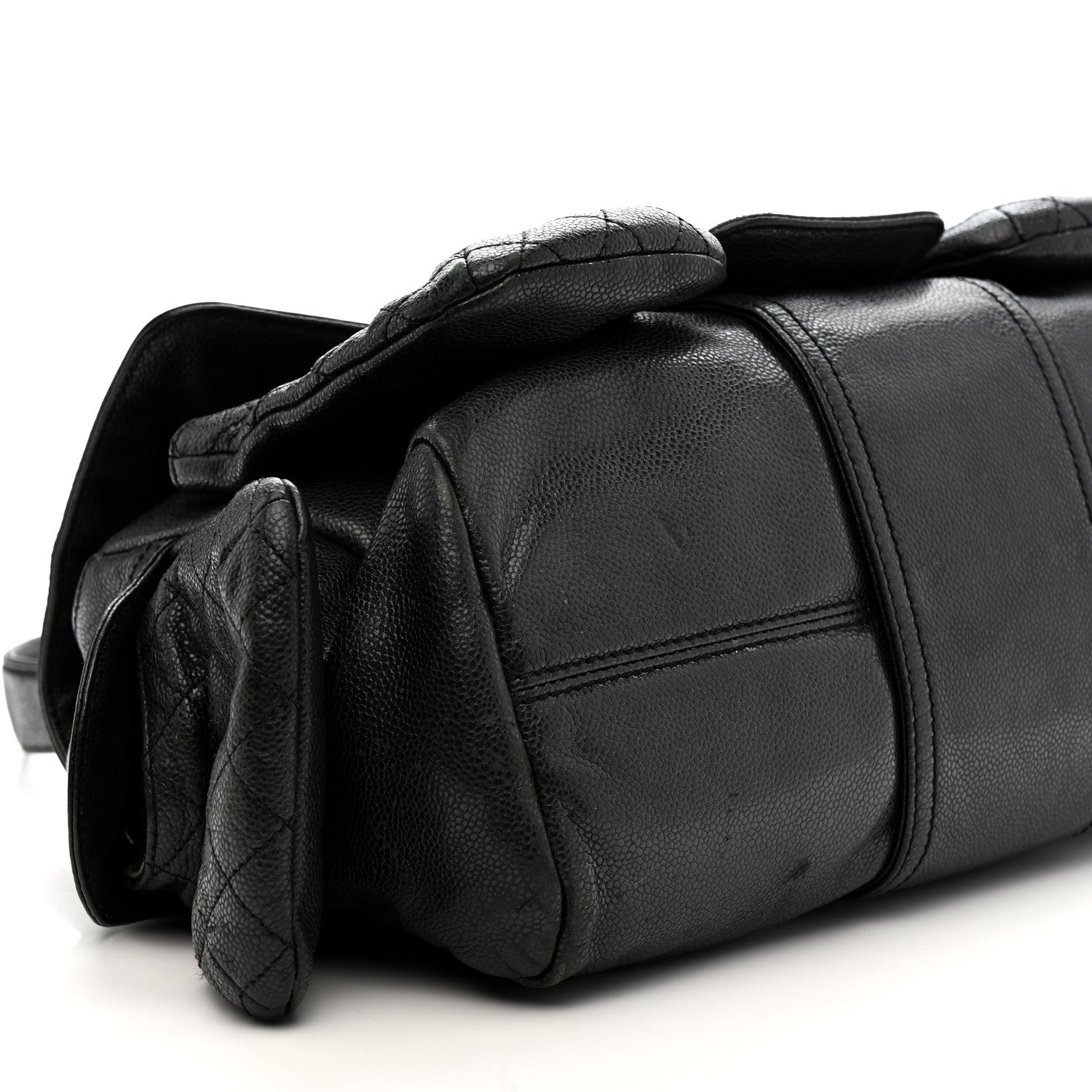 Glazed Caviar Large Coco Rider Flap Hobo Black
