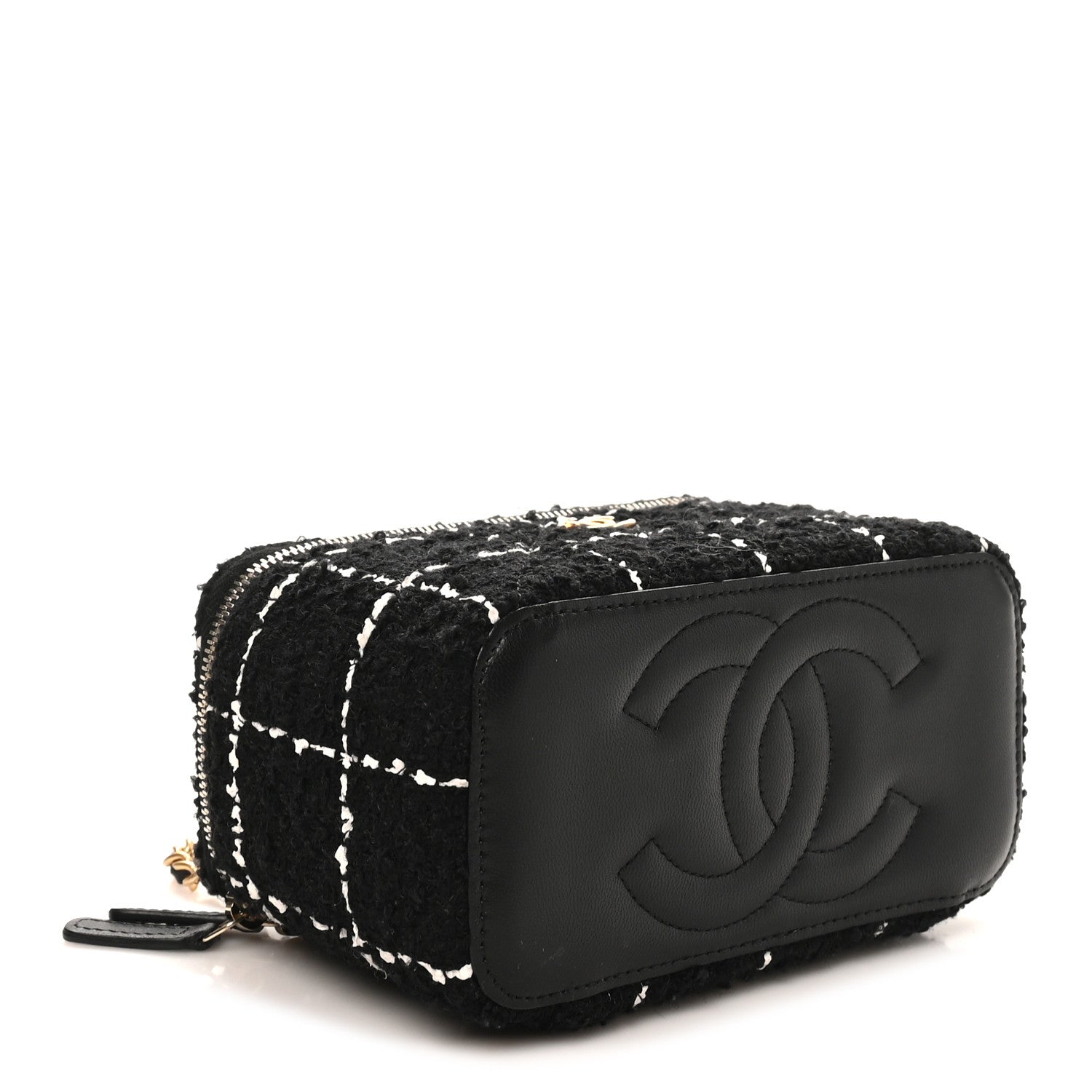 Tweed Pearl Crush Small Vanity Case With Chain Black White