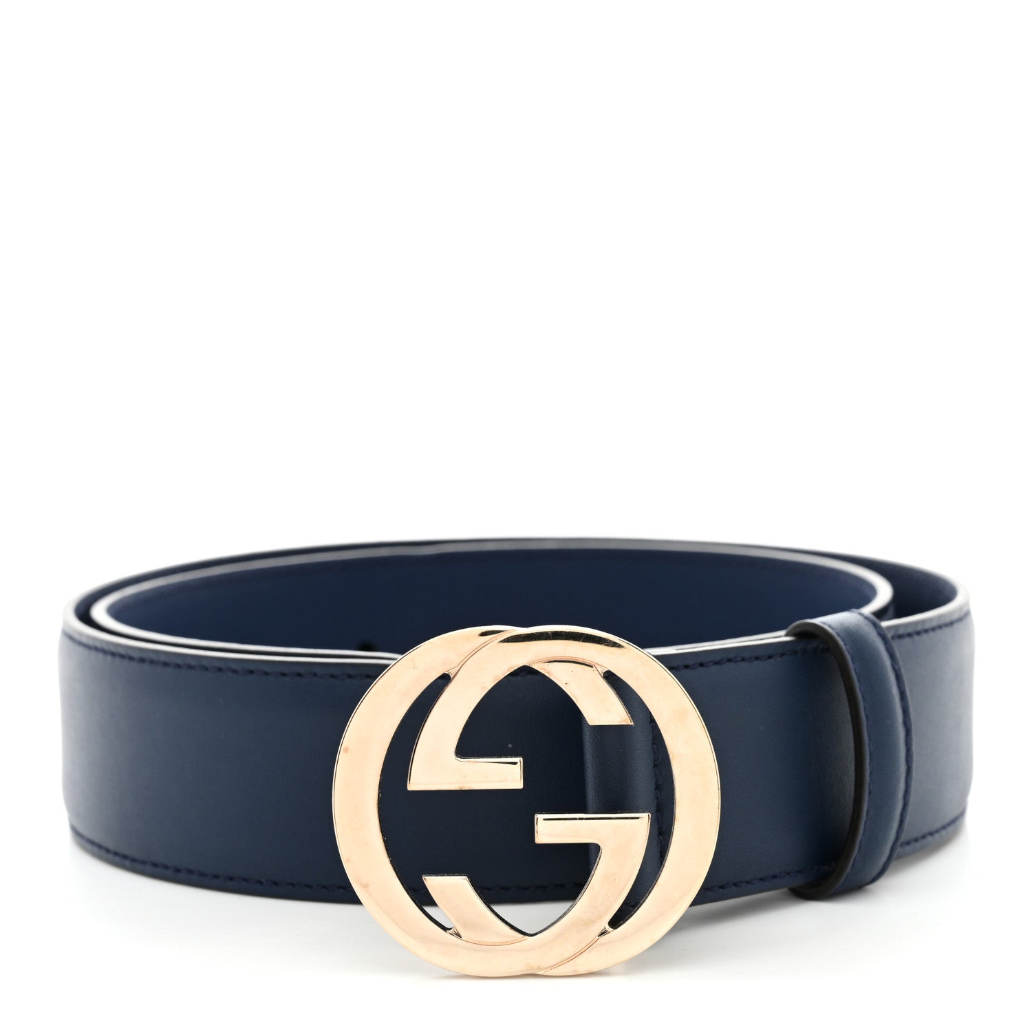 Moon Calfskin Interlocking G 37mm Belt 75 30 Cobalt Blue