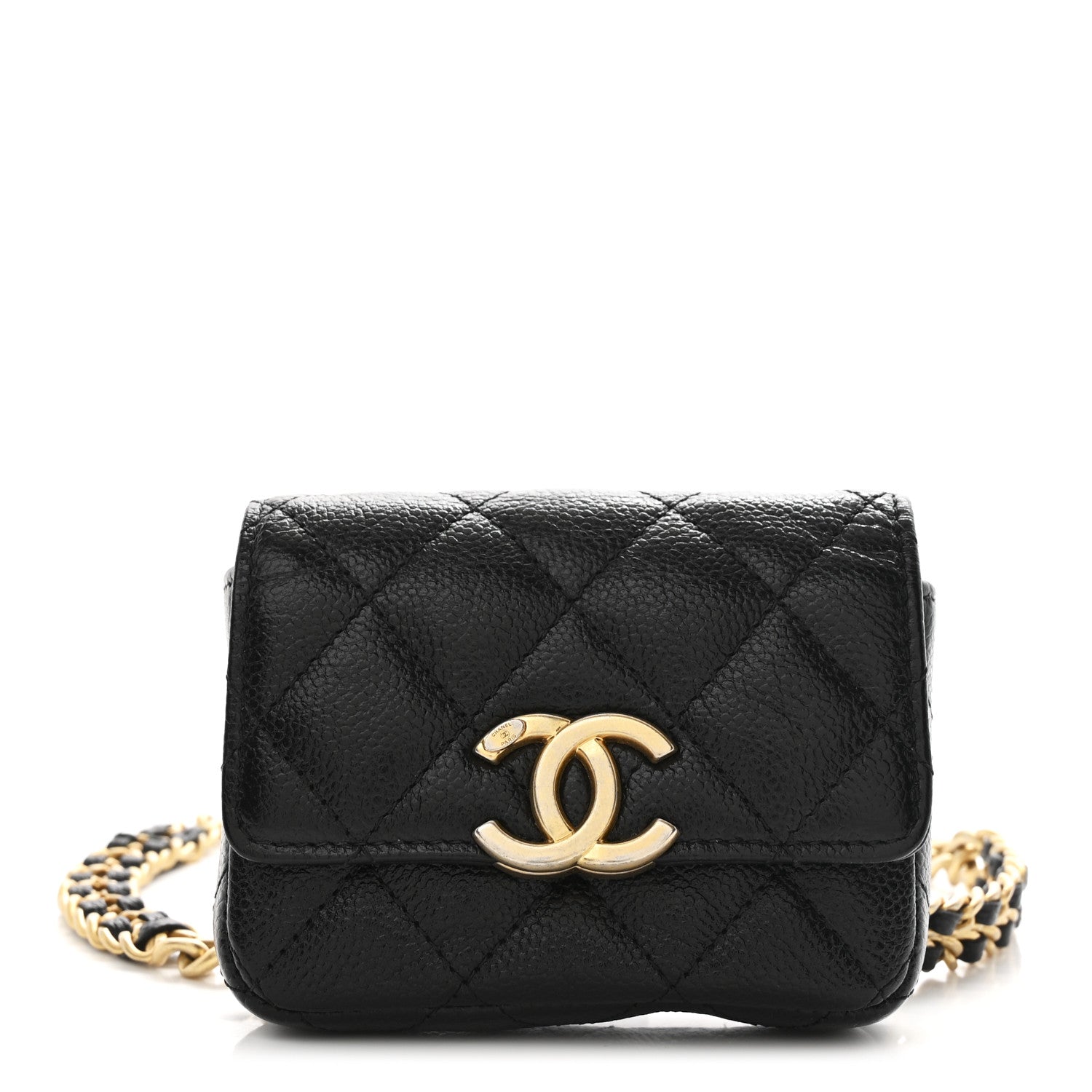 Shiny Caviar Quilted Chain Melody Belt Bag Black