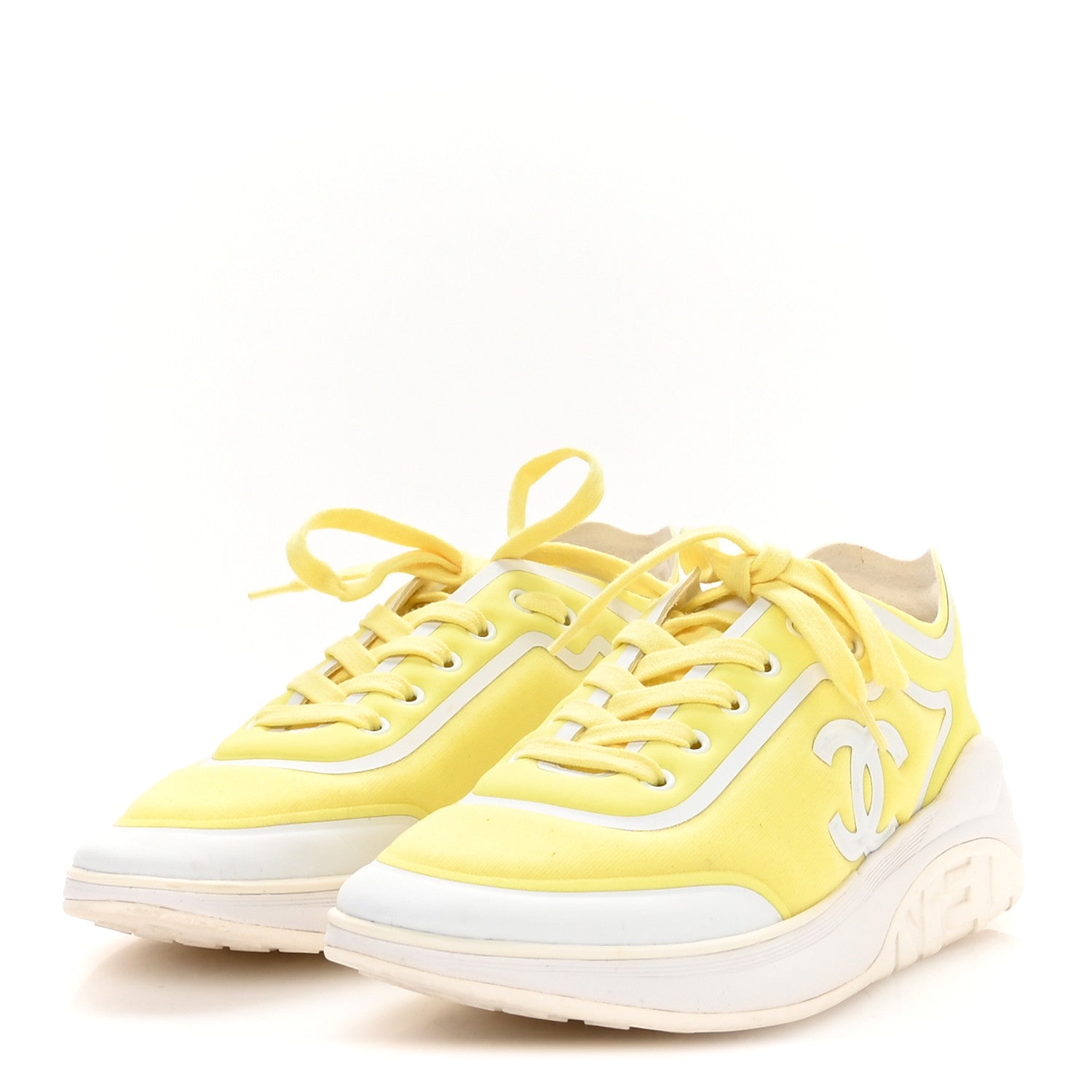 Calfskin Mesh Lycra Logo Sneakers 39.5 Yellow