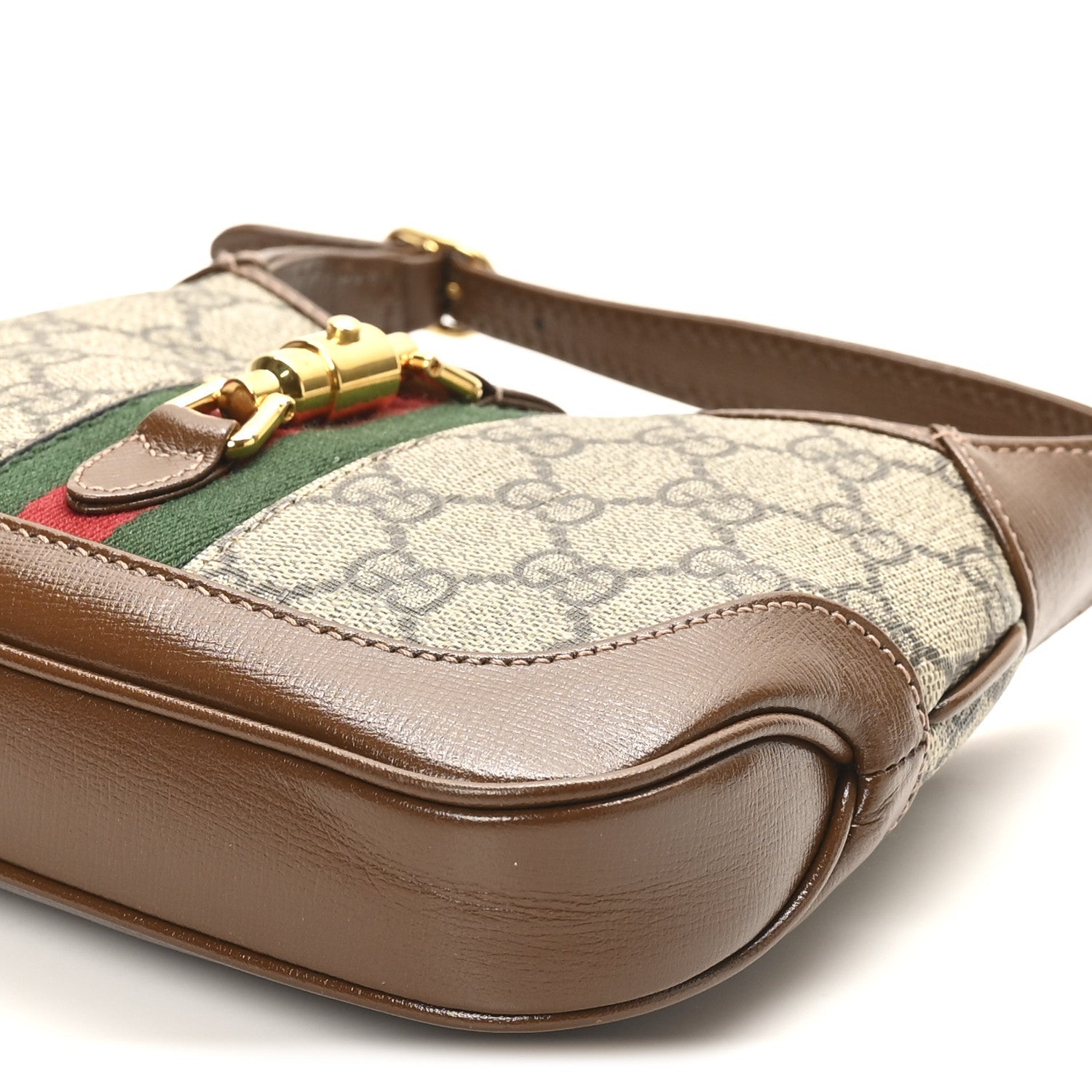 GG Supreme Monogram Azalea Calfskin Web Mini Jackie 1961 Hobo Beige Ebony Brown Sugar