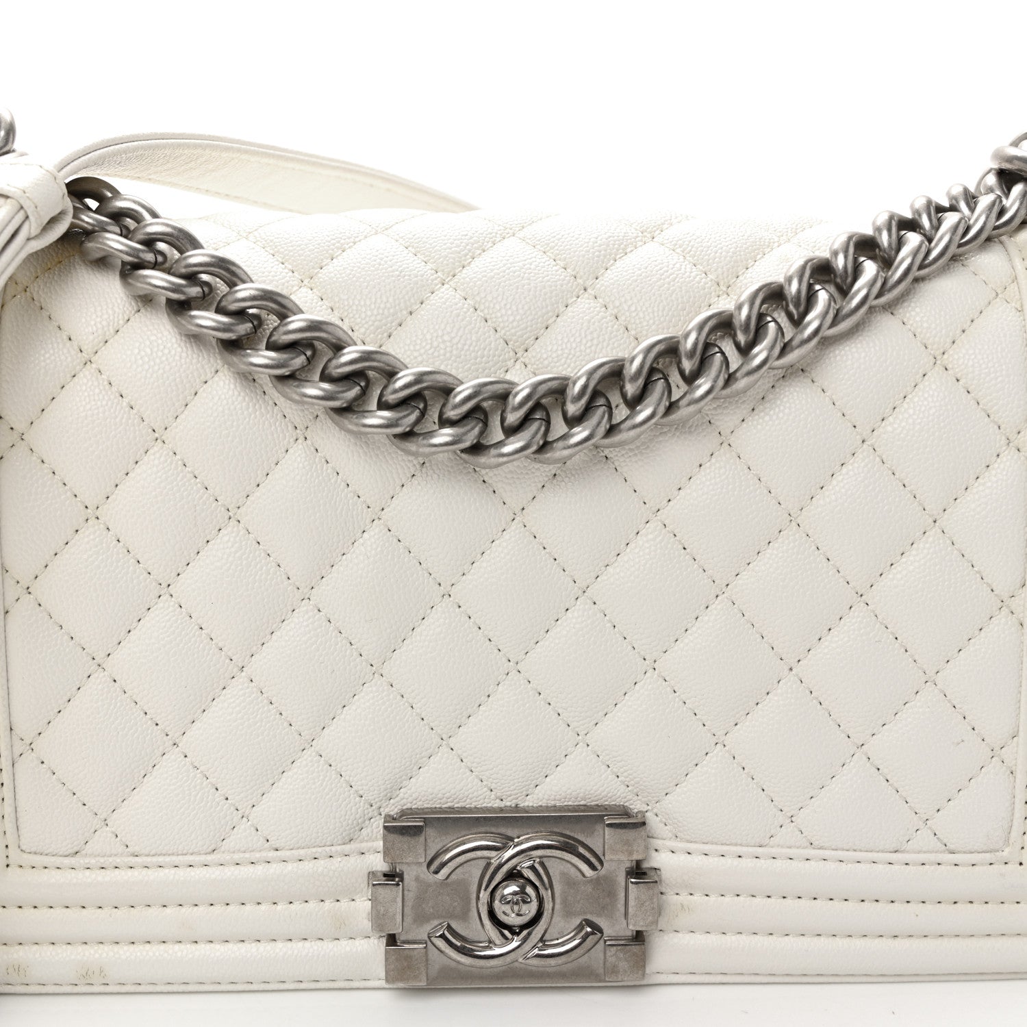 Caviar Quilted Medium Boy Flap White