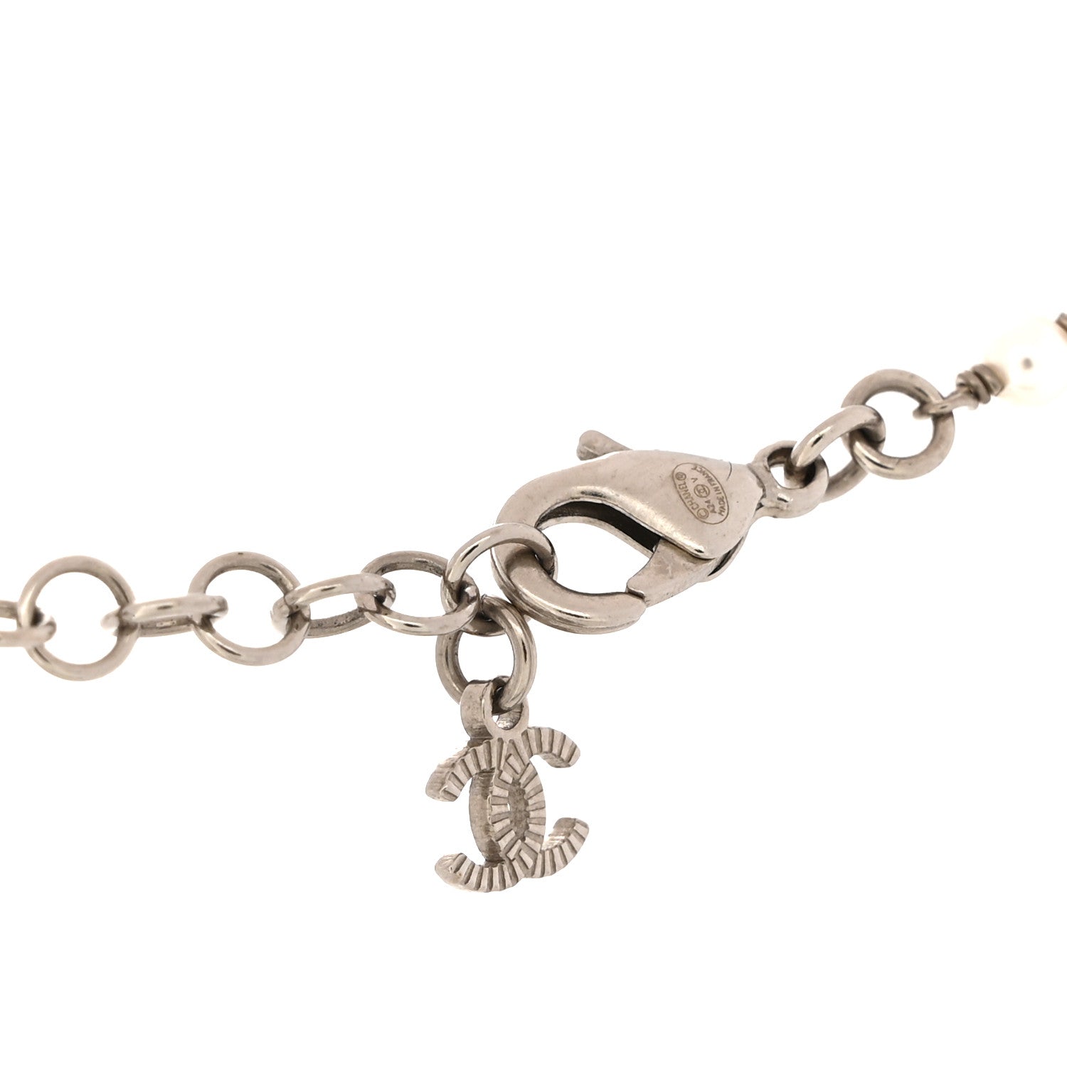 Pearl Crystal CC Bow Choker Necklace Silver Pearly White