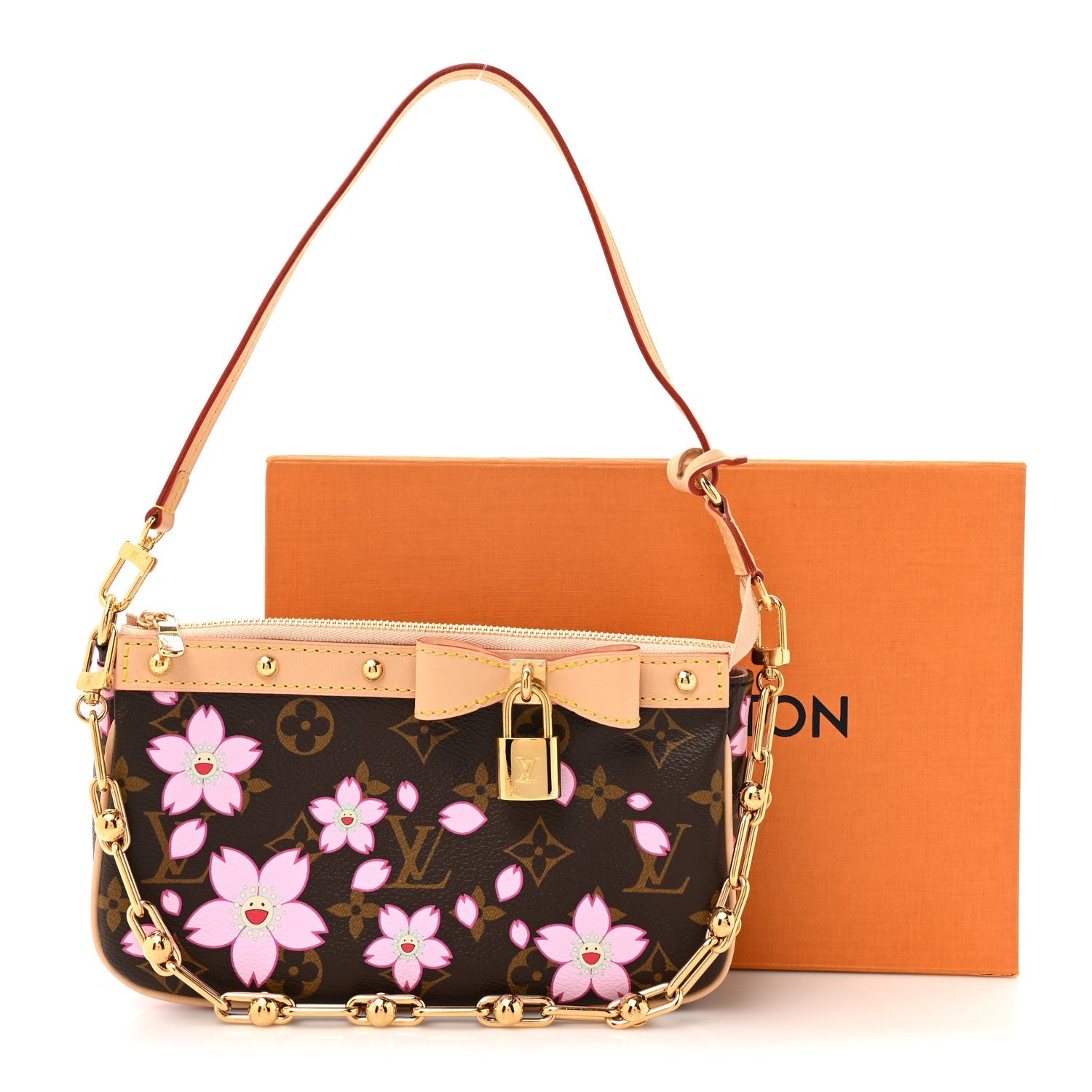 LV X TM Monogram Cherry Blossom Pochette Accessories Sakura Brown