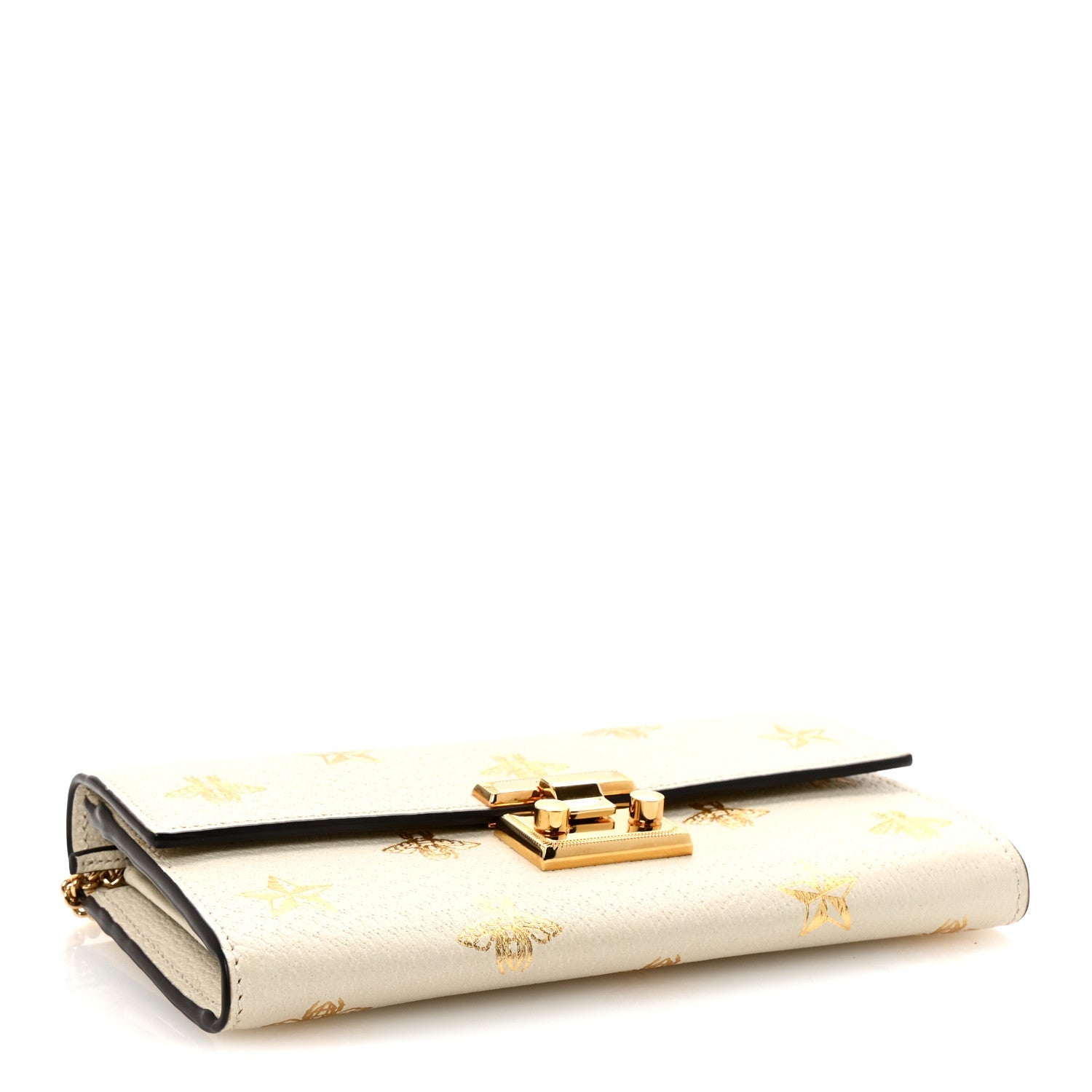 Grained Calfskin Bee Star Continental Chain Wallet White